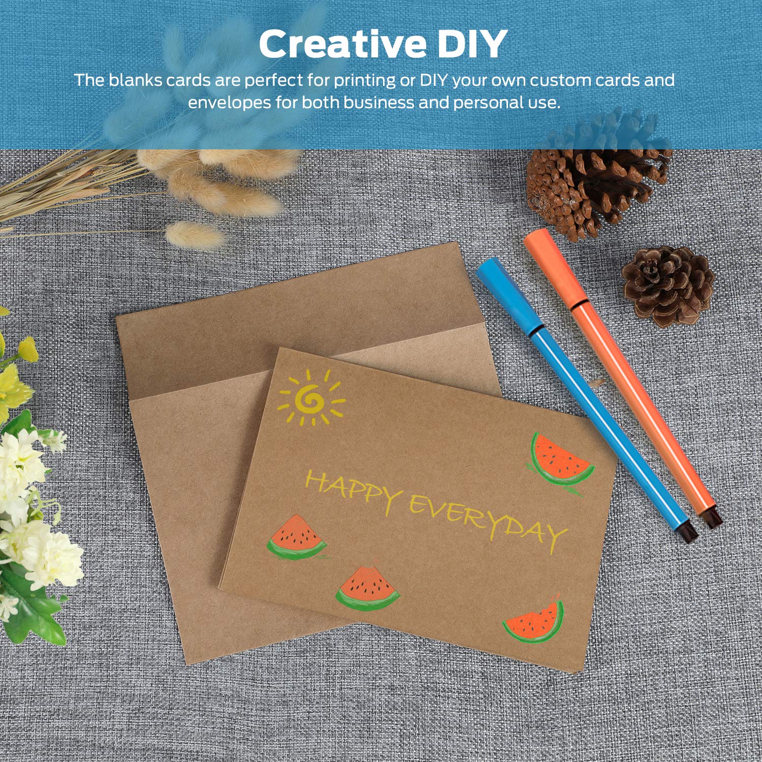 Ohuhu 100-Pack 5x7 Heavyweight Kraft Paper Blank Cards & A7 Envelopes for DIY Greeting Cards - Perfect for Weddings, Birthdays, Invitations, Baby Showers, Thank You Notes & All Occasions | Handmade Stationery, Crafting & Personalized Gifts