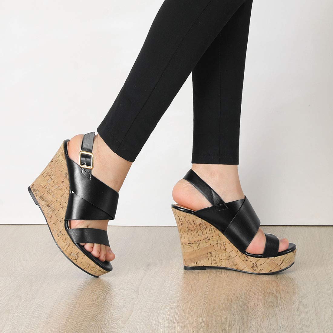 Allegra K Women's Wood Wedge Sandals with Platform - Comfortable Summer Casual Shoes for Beach, Vacation & Outdoor Walking