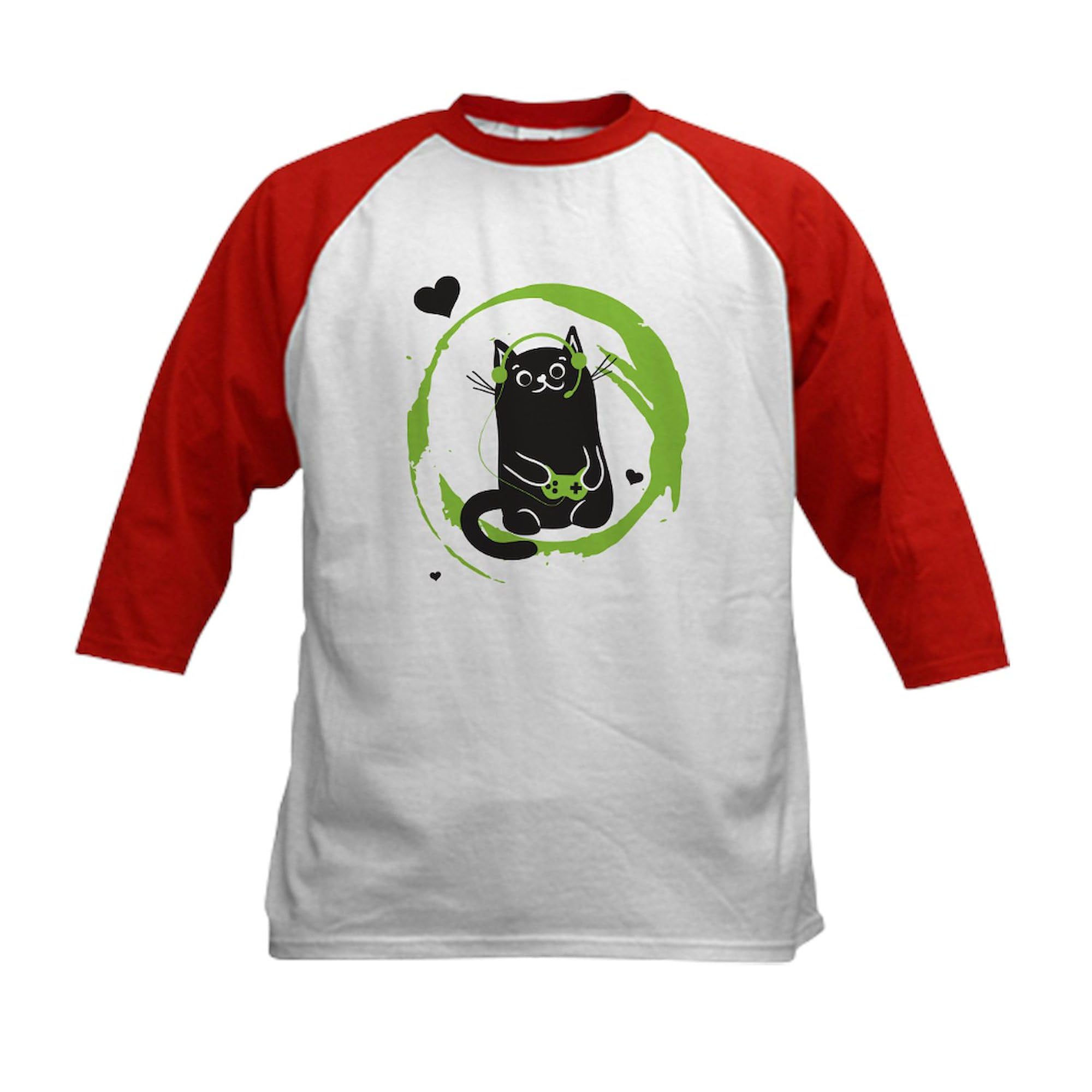Gamer Cat Kids Baseball Jersey - Cotton 3/4 Raglan Sleeve Shirt for Boys & Girls | Perfect for Gaming Parties, Sports Events & Casual Wear