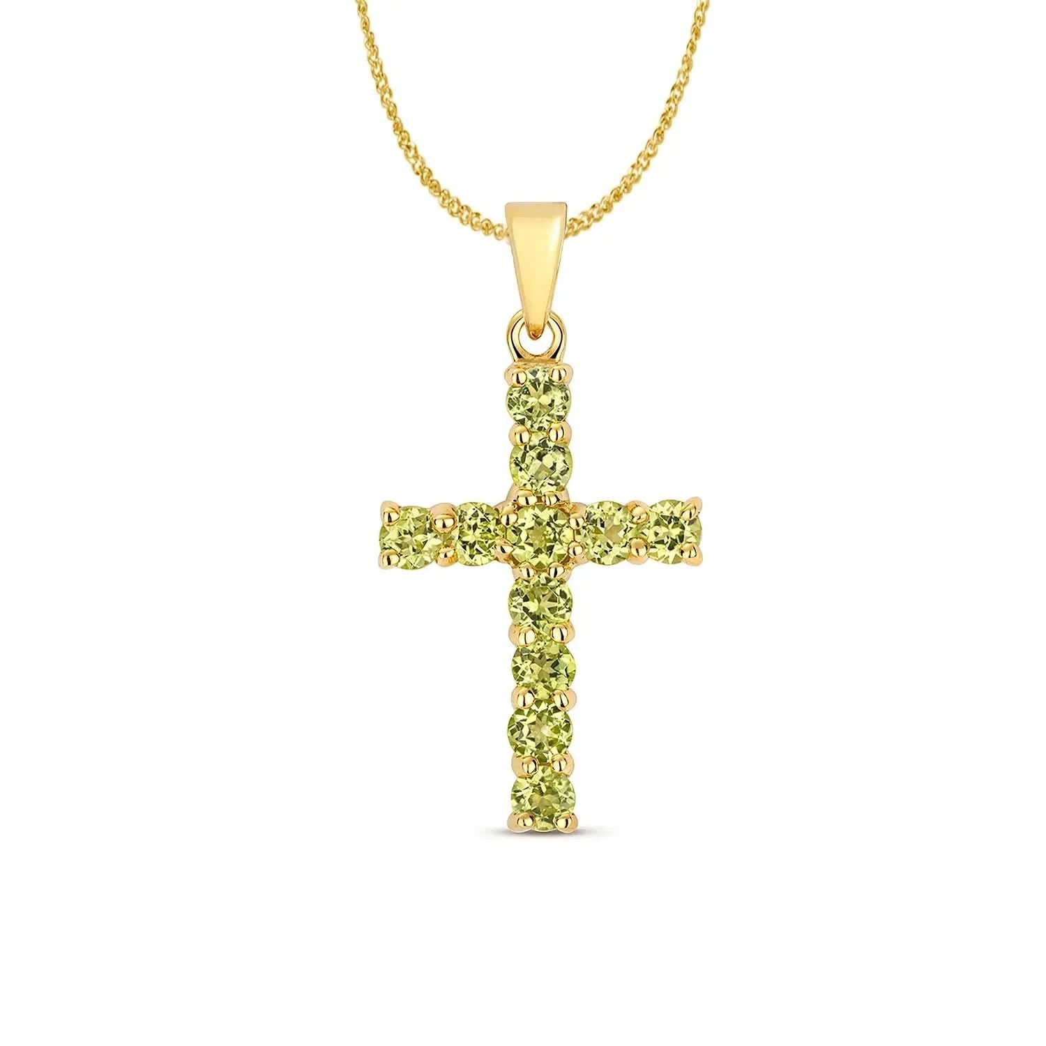 14K Solid Gold Peridot Cross Pendant Necklace for Women - Perfect Gift for Baptism, Confirmation & Everyday Elegance