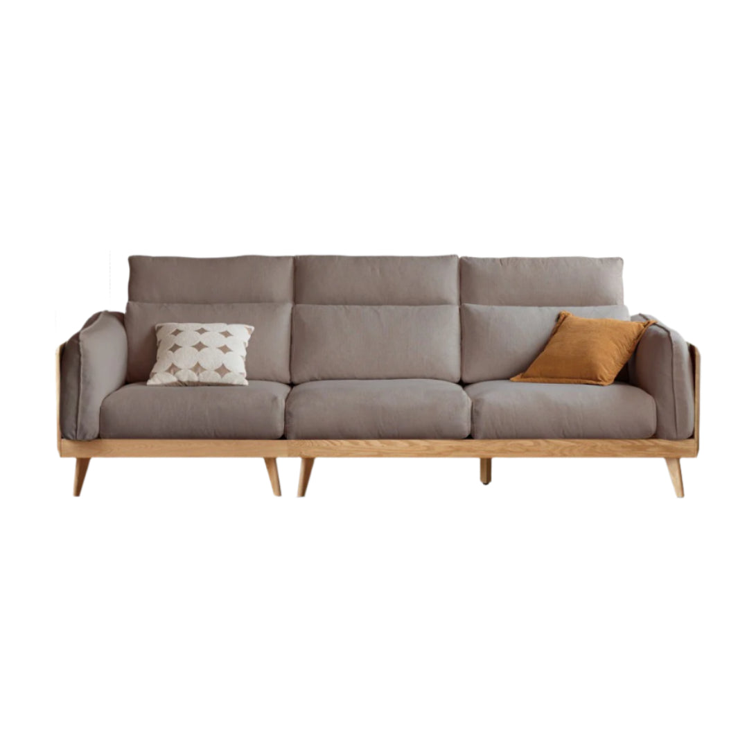 104.3x42.5x33.4 inch / 265x108x85 cm / Natural wood color / three-seater imitation cotton and linen smoke chestnut brown