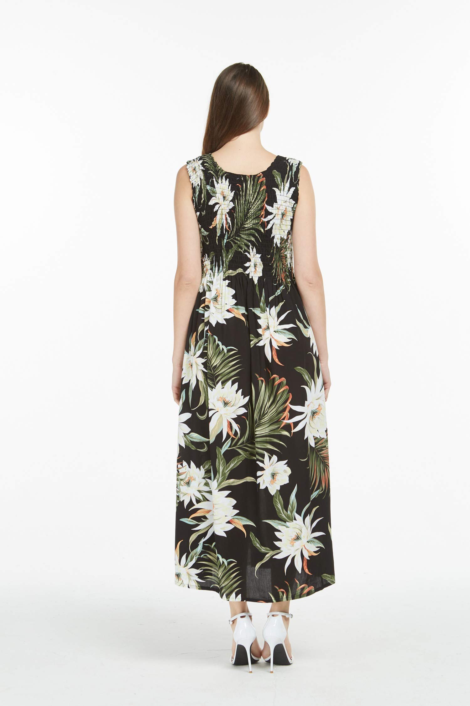Women's Hawaiian Maxi Tank Dress - Elastic Waist Luau Dress with Sunset Floral Print | Perfect for Beach Vacations, Summer Parties & Tropical Getaways
