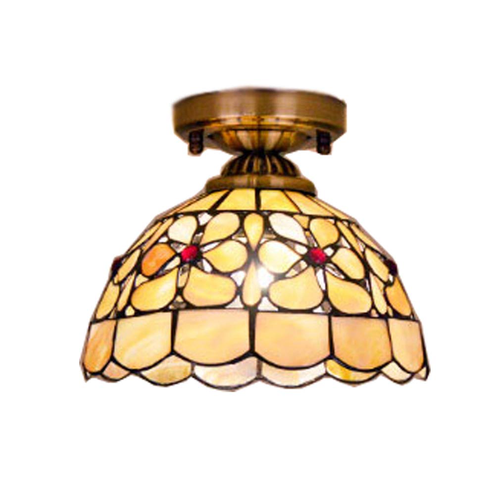 Vintage Pearl Flower Pattern Ceiling Light Fixture - Handmade Antique E26 Lamp Socket Shell with Lampshade for Hallway, Bedroom, Restaurant (Bulb Not Included) | Perfect for Boho, Farmhouse & Victorian Home Decor