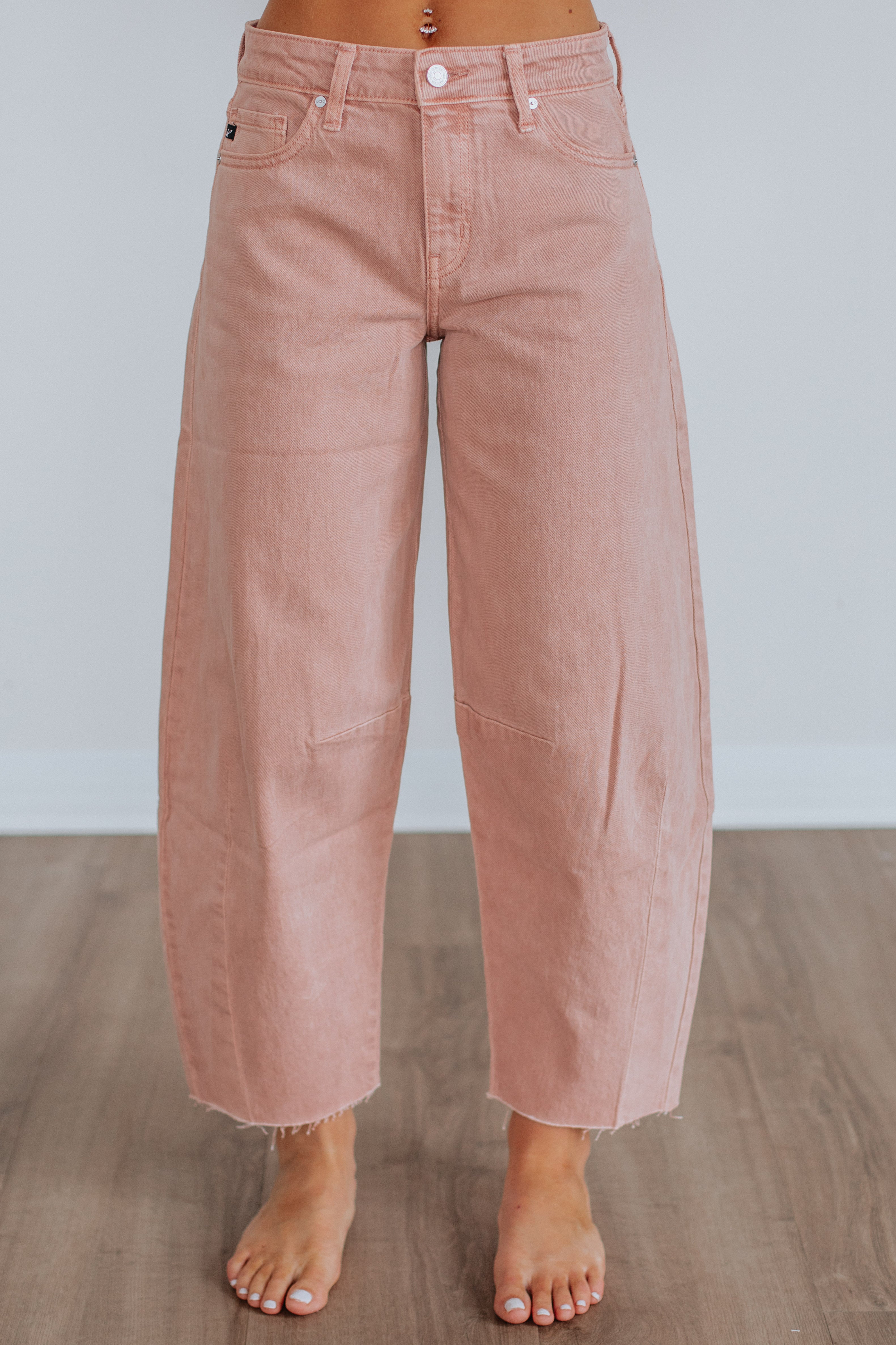 Milah KanCan High Waist Flare Jeans for Women - Dusty Pink Vintage Denim Pants | Perfect for Casual Wear, Date Nights & 70s Retro Outfits