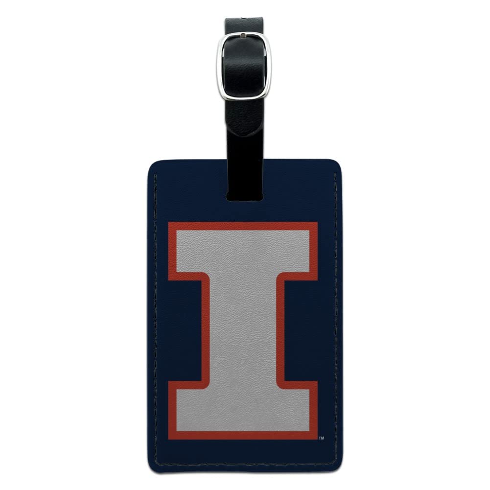 U of Illinois Fighting Illini Logo Leather Luggage Tag - Rectangle ID Card Holder for Travel, Suitcases & Backpacks | Perfect for Alumni, Students & Fans