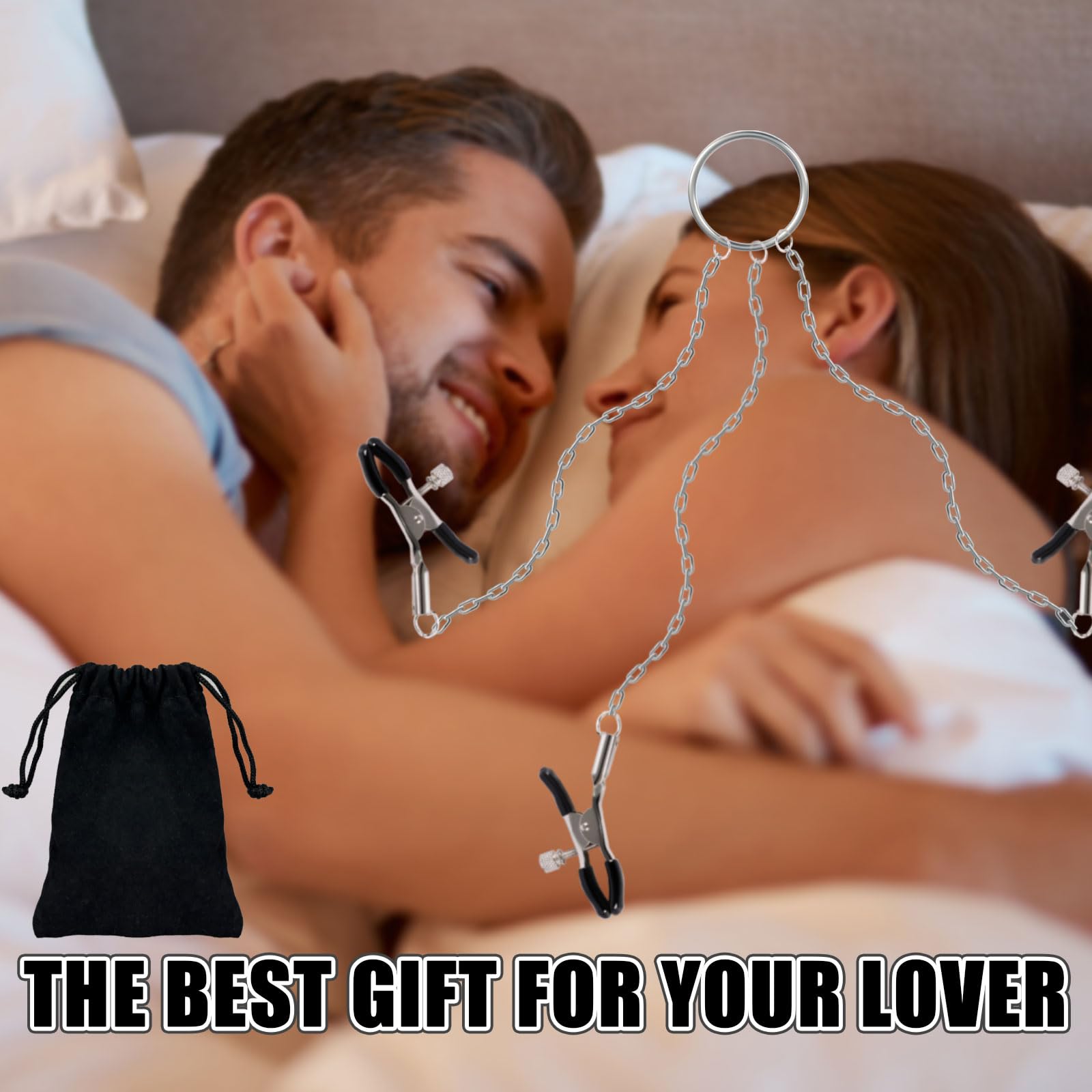 Adjustable Non-Piercing Metal Nipple Clamps & Clit Clamps Set with Chain - BDSM Adult Sex Toys for Couples, Sensual Play & Spice Up Your Intimate Moments - Perfect for Valentine's Gifts & Role Play Scenes