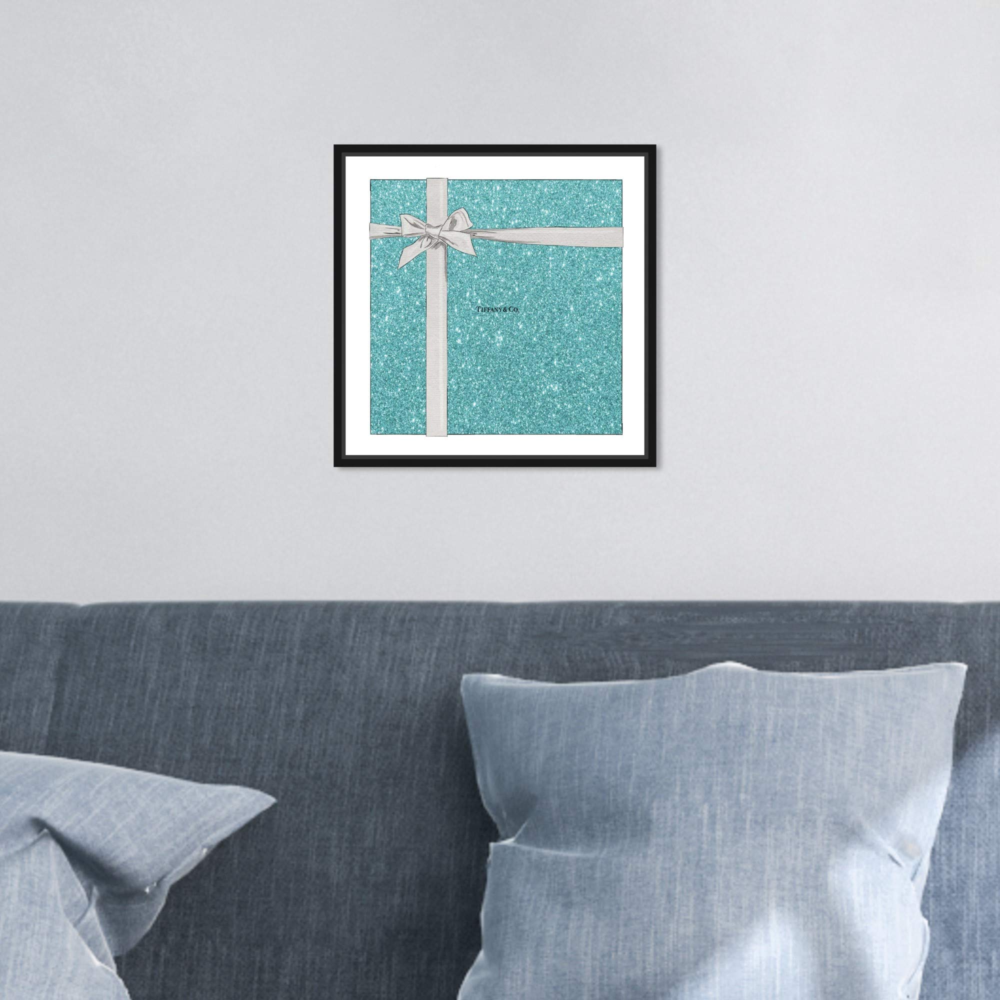 Oliver Gal 'Jewelry Gift Box Glitter' Fashion Wall Art - 12x12 Inch Framed Canvas Print in Blue & Gray | Perfect for Bedroom, Living Room & Office Decor