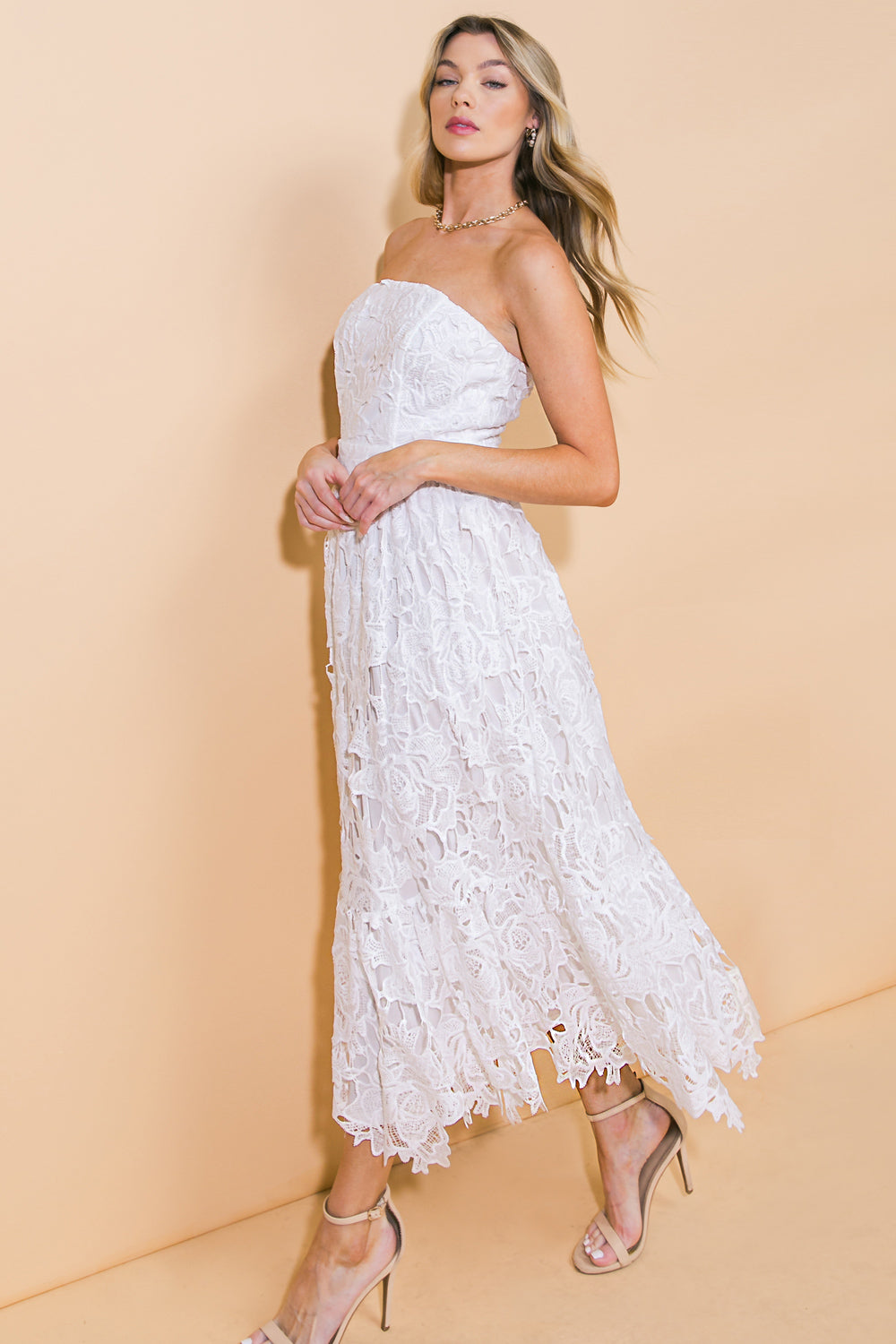 Carefree Nights Lace Midi Dress - Elegant Floral Lace Party Dress for Women, Perfect for Evening Events, Date Nights & Special Occasions