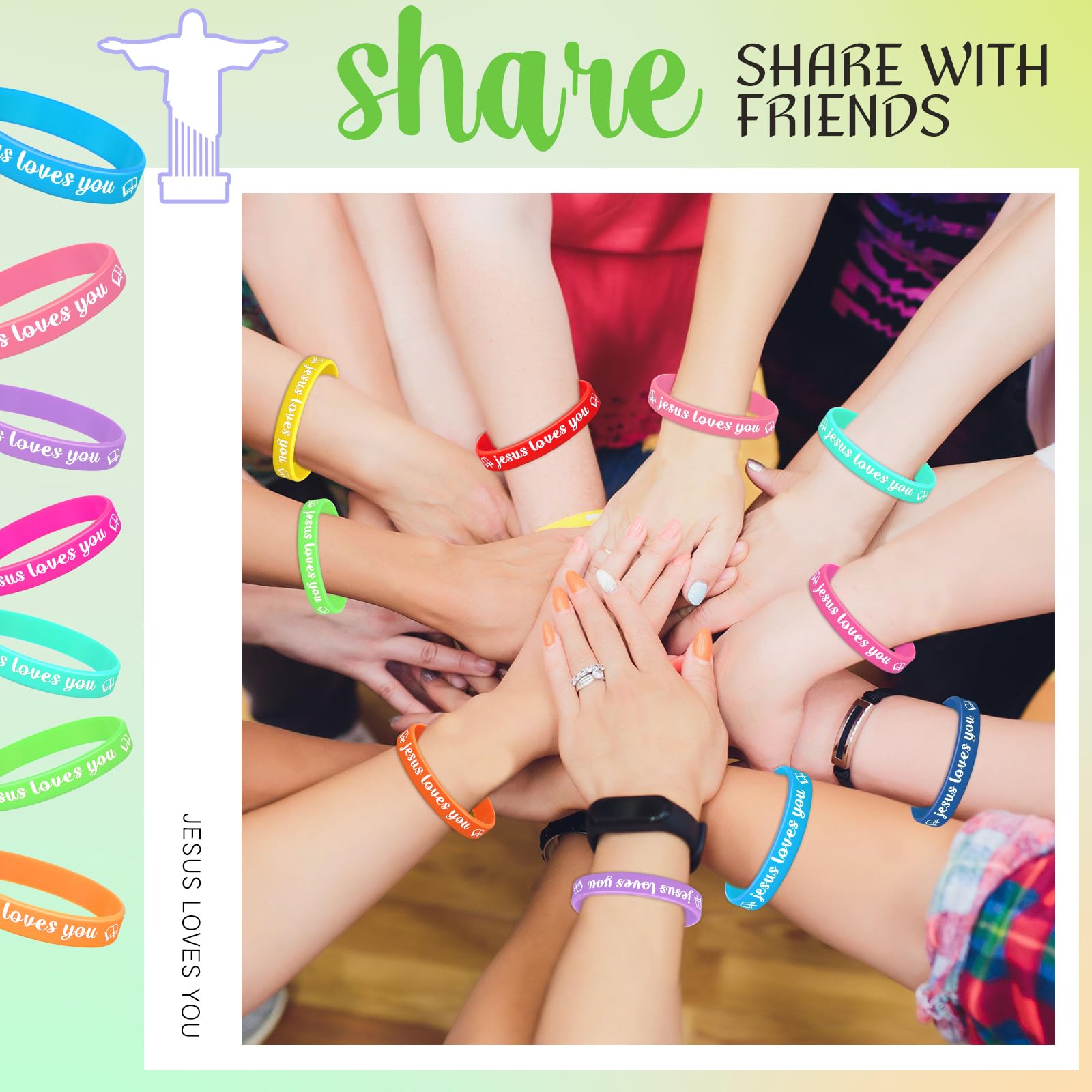 Jerify 200pcs Jesus Loves You Silicone Bracelets - Religious Wristbands for Church Events & Gifts