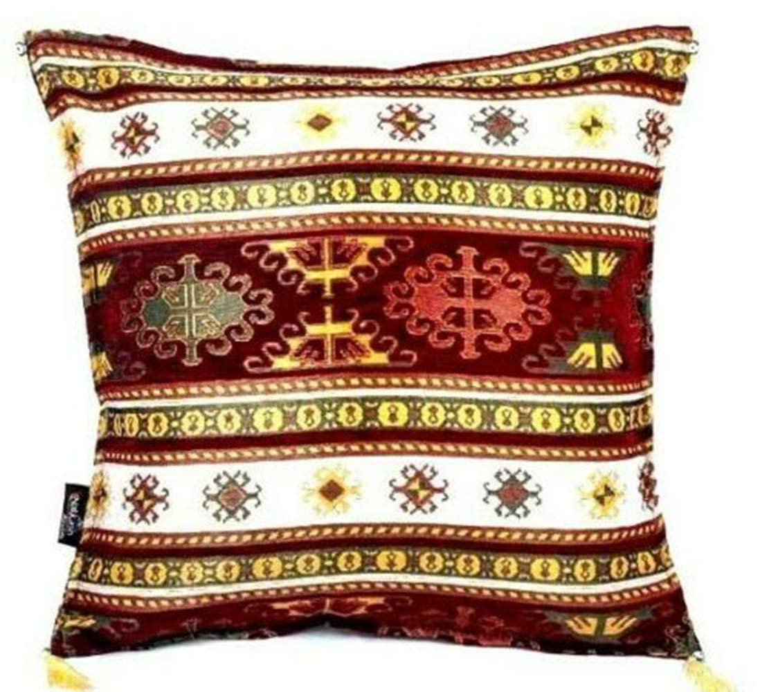 Vintage Anatolian Motif Double-Sided Tapestry Cushion Cover - 18 Inch Bohemian Throw Pillow Case for Sofa, Bed & Home Decor