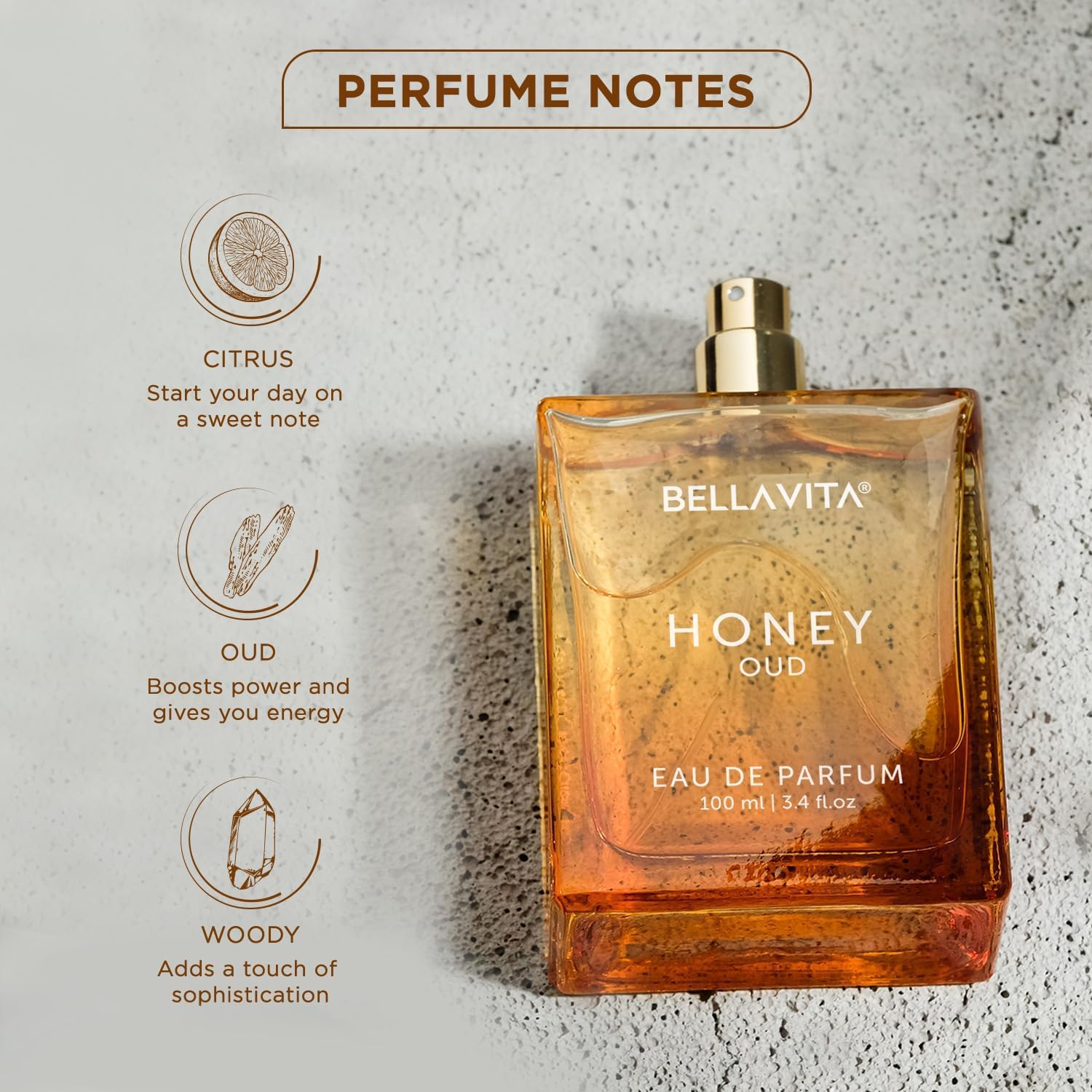 Be-lla-Vee-ta Honey OUD Perfume for Women & Men (3.4 fl.oz) - Vanilla, Bergamot & Patchouli Scent | Long-Lasting Arabian Unisex Fragrance | Floral Spicy Vegan Cologne | Perfect for Date Night, Office & Special Occasions