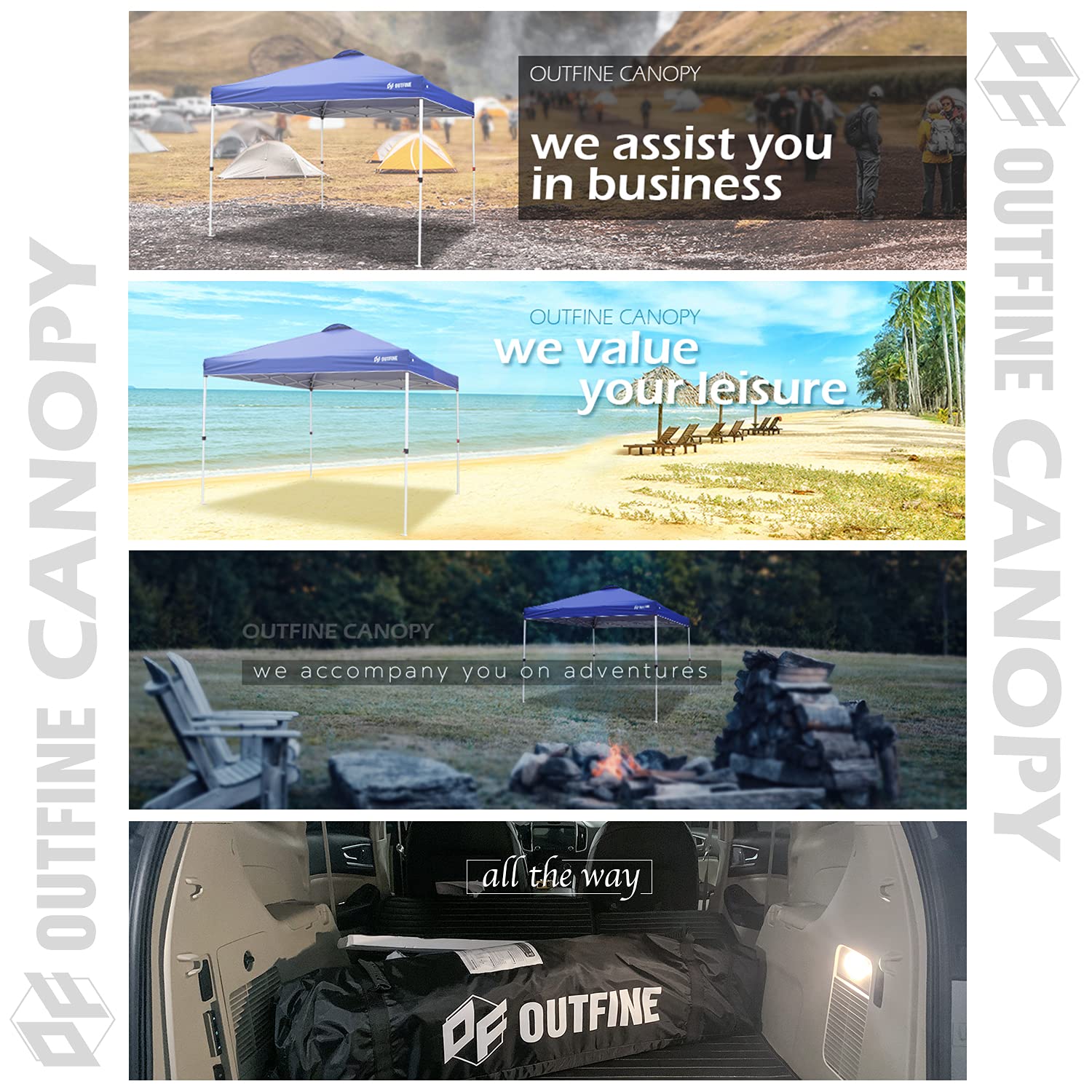OUTFINE 10x10 FT Pop-up Canopy Tent - Instant Gazebo with Wheeled Carry Bag, 4 Sandbags & 8 Stakes (Blue) - Perfect for Outdoor Parties, Camping, Beach, and Backyard Events