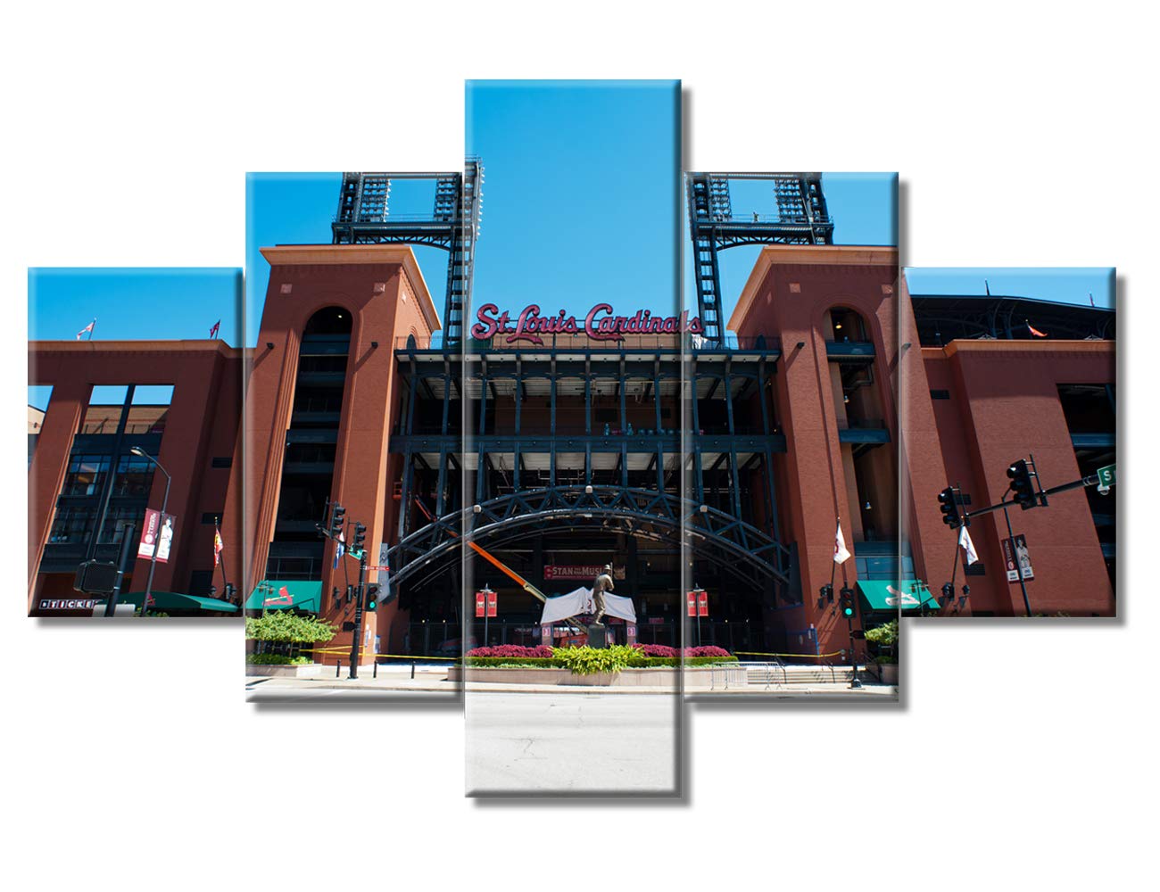 TUMOVO Modern Baseball Stadium Wall Art - St. Louis Downtown Landmark Canvas Painting - 5 Panel Ready to Hang Home Decor (60