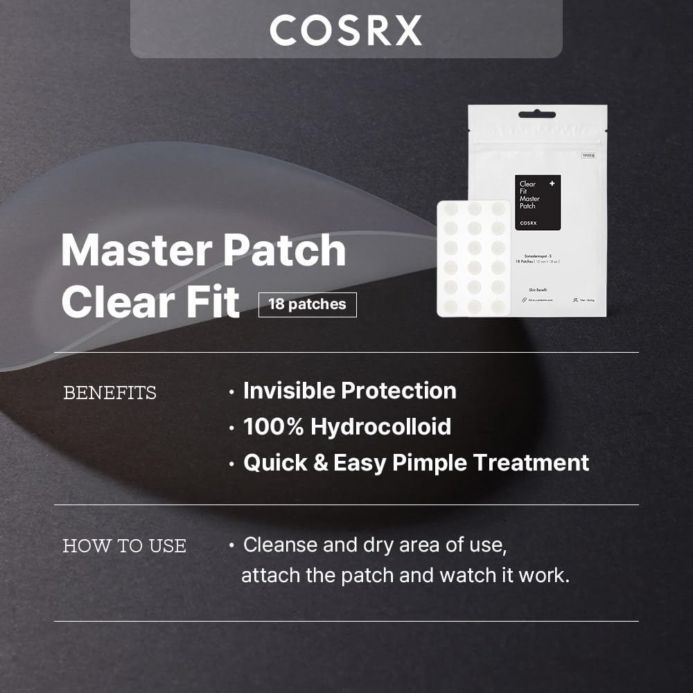 COSRX Master Pimple Patch Clear Fit - 18 Hydrocolloid Acne Patches for Blemish, Zit & Spot Treatment | Fast Healing Pimple Patches for Face | Perfect for Overnight Use & On-the-Go Skincare