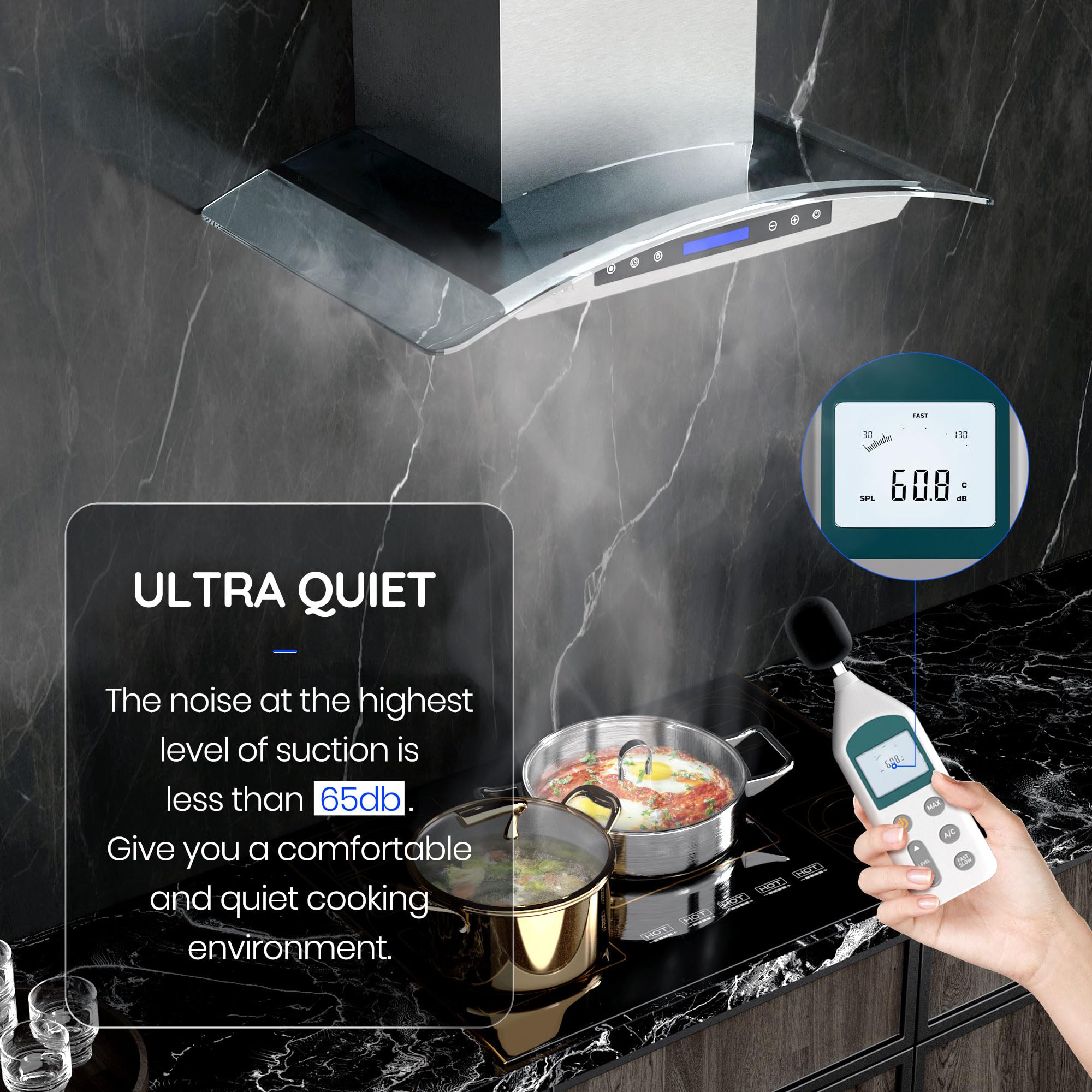 30 Inch Stainless Steel Wall Mount Range Hood with 780 CFM, 4-Speed Touch Panel & 2 Adjustable LED Lights - Tempered Glass Kitchen Chimney Vent Hood (PA03-30) - Perfect for Modern Kitchens, Restaurants & Open-Concept Homes