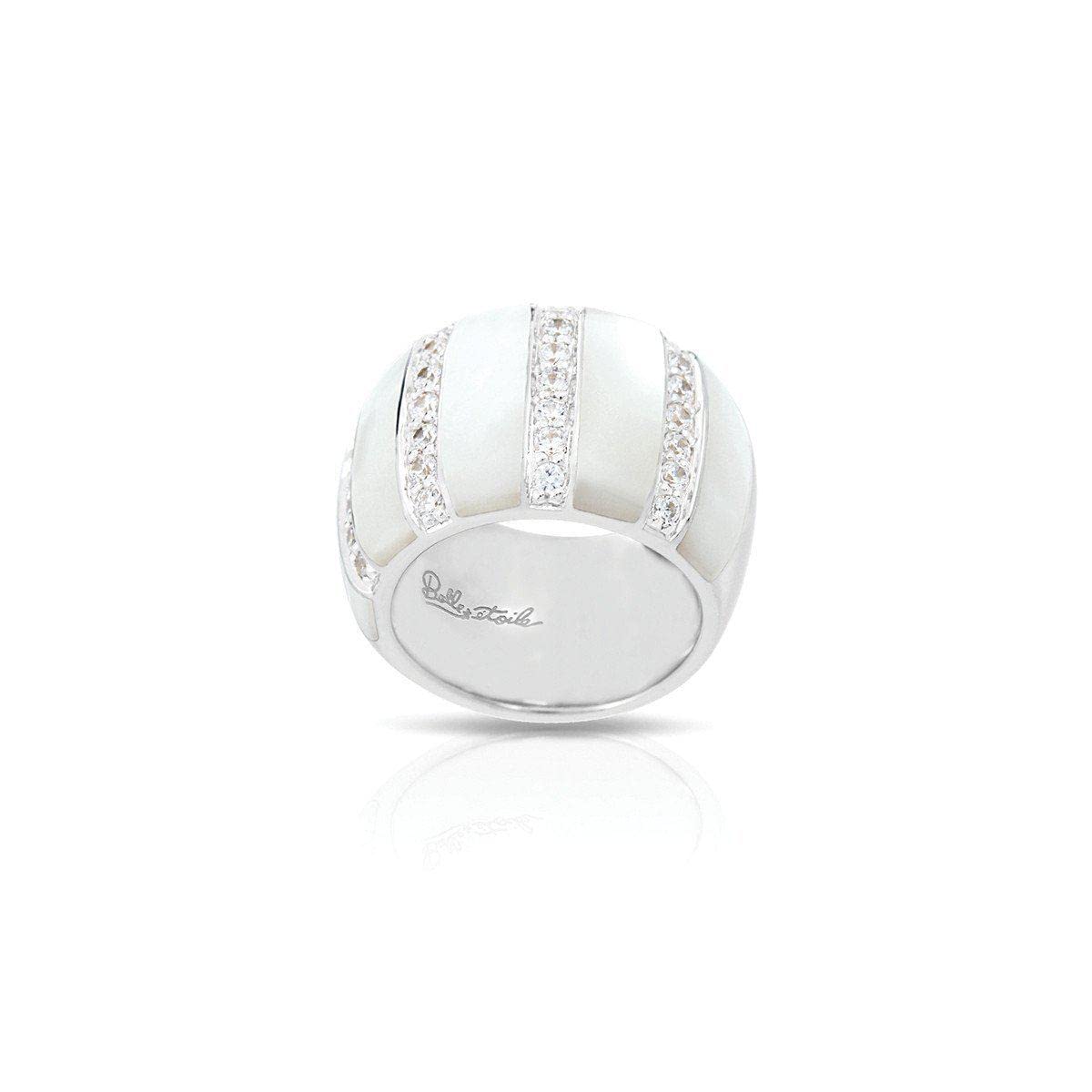 Regal Stripe White Mother-of-Pearl Ring - Size 9 | Elegant Pearl Statement Jewelry for Women | Perfect for Weddings, Parties & Special Occasions