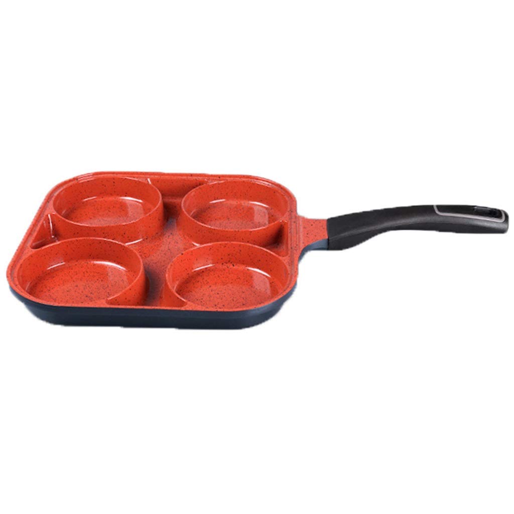 Non-Stick Aluminum 4-Hole Grill Pan for Breakfast, Omelette, Pancakes & Steak - 28cm Red Skillet | Perfect for Camping, BBQ & Home Cooking