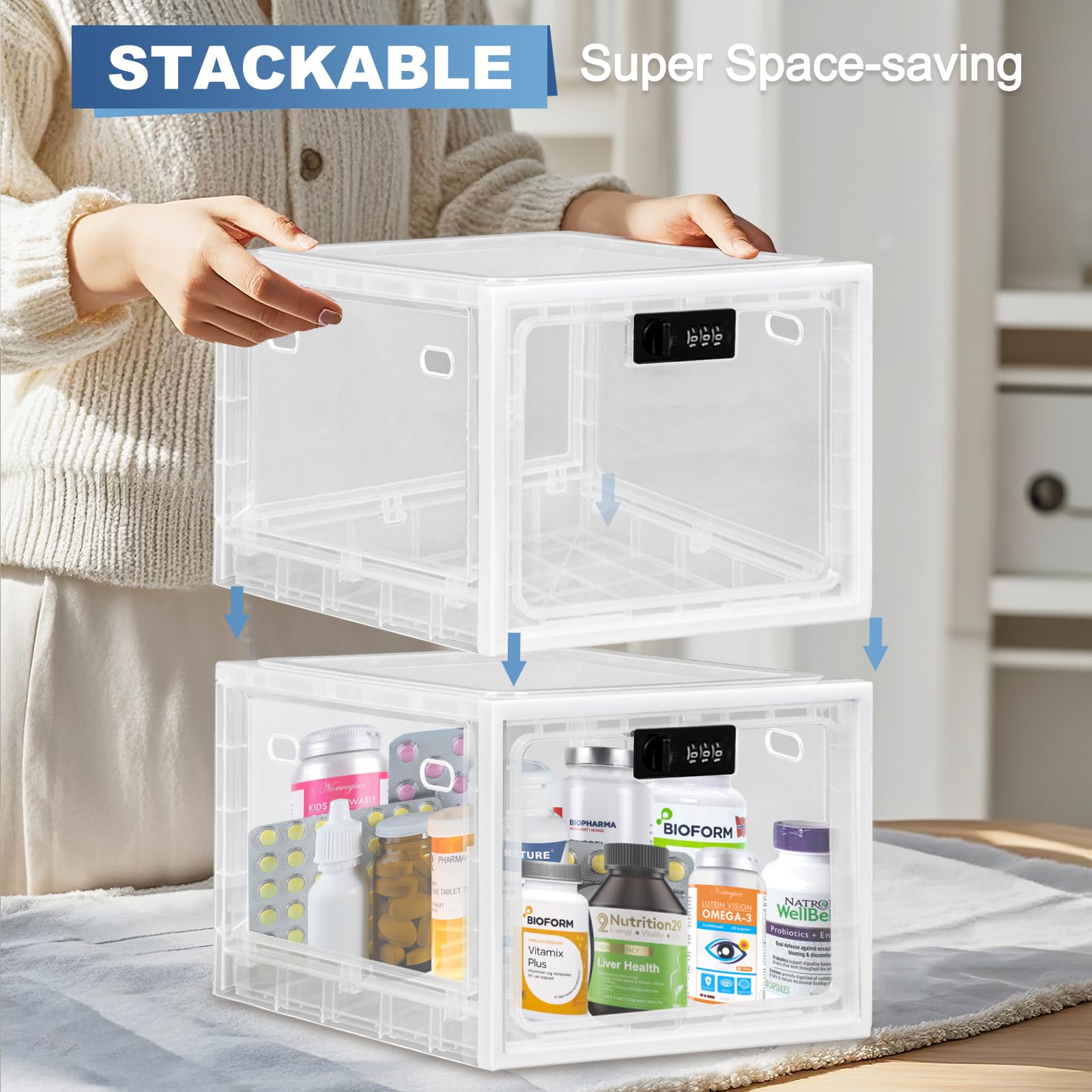 Gemaxvoled 2-Pack Large Combination Lock Box - Secure Storage for Medication, Fridge Food, Snacks, Phone & Tablet - Premium Lockable Organizer with Code (White) - Perfect for Home, Office, Travel & Child Safety