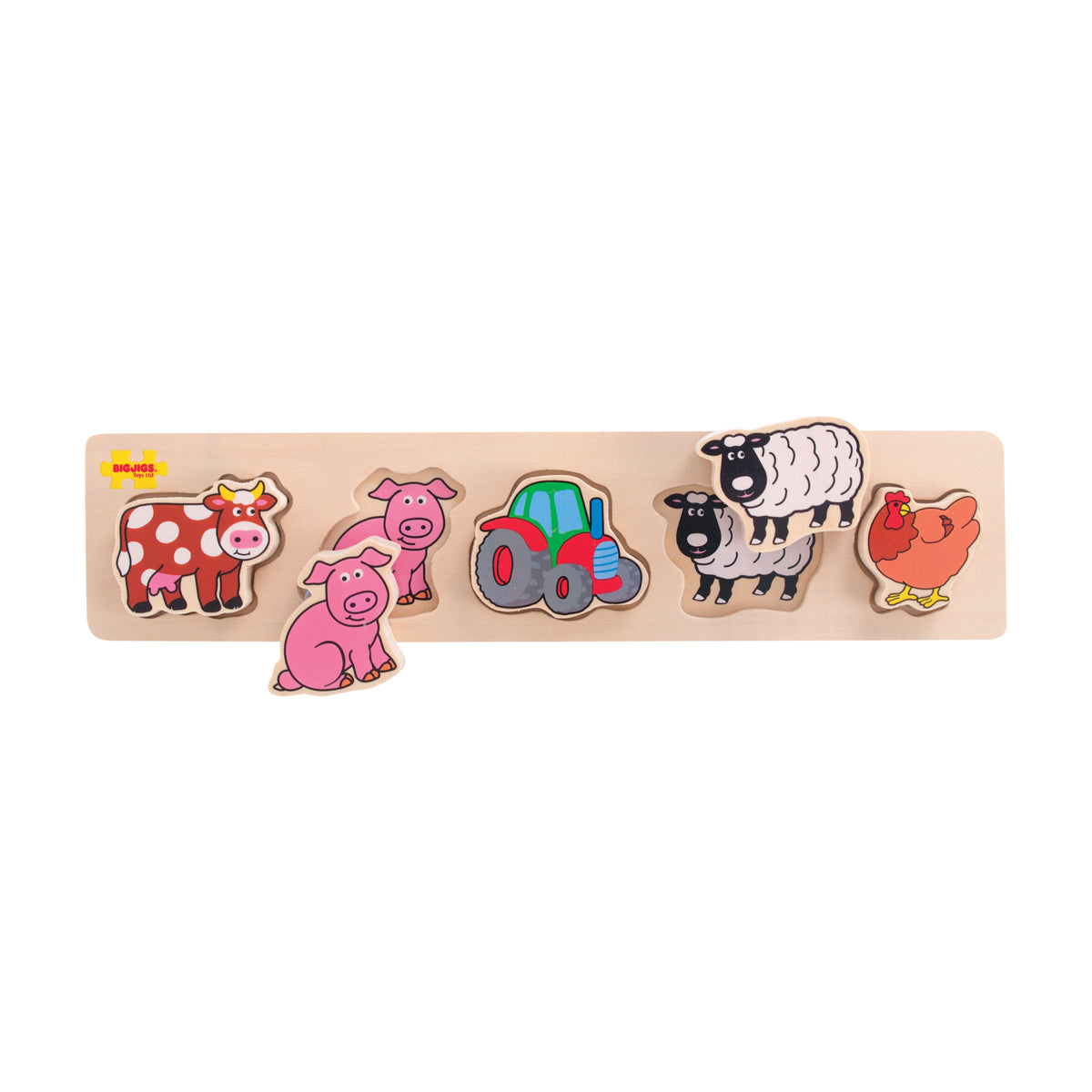 Bigjigs Toys Chunky Lift & Match Farm Puzzle - Wooden Animal Puzzle for Toddlers 1-3 Years - Educational Montessori Learning Toy for Kids - Perfect for Farm-Themed Playrooms & Preschool Classrooms
