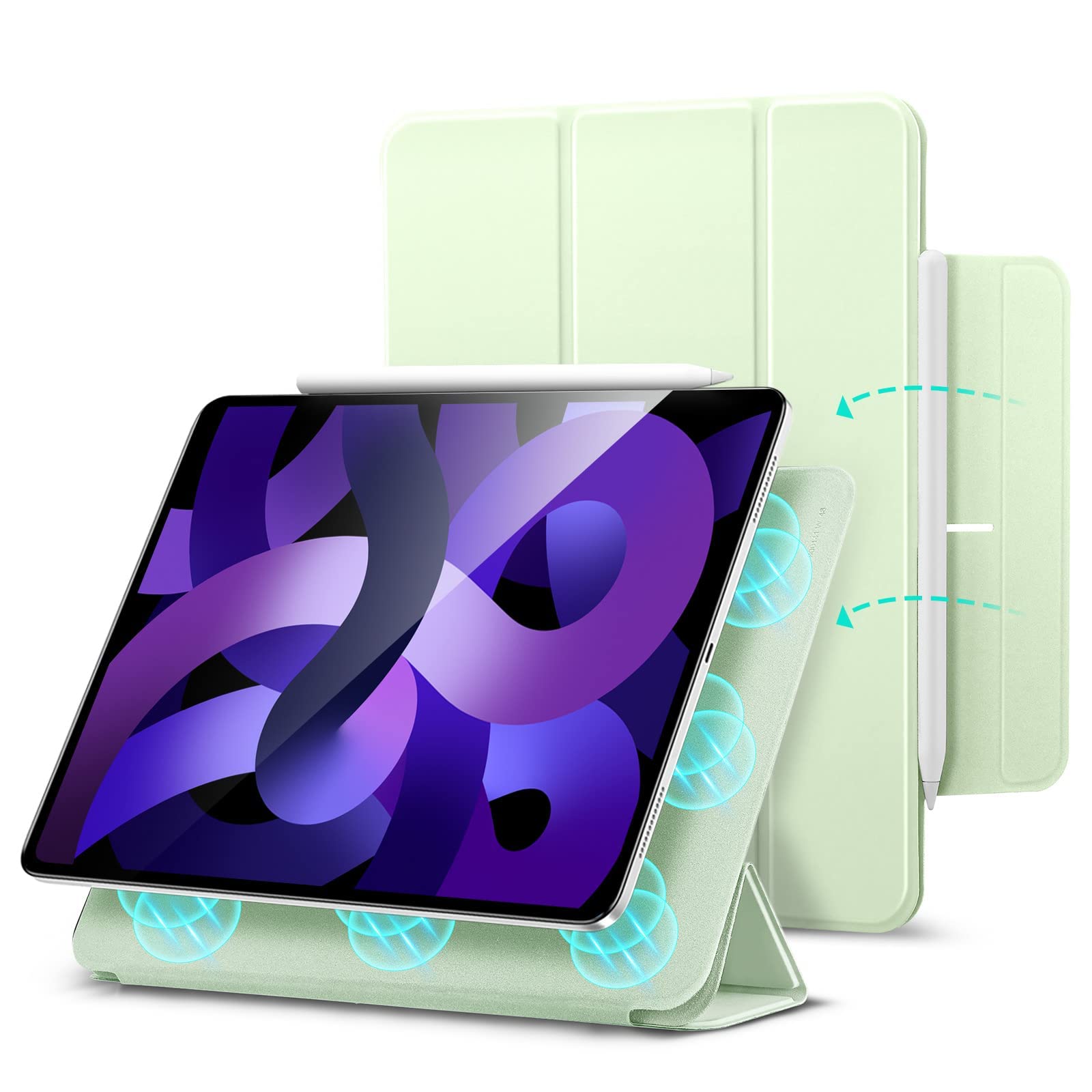 ESR Magnetic Case for iPad Air 5th/4th Gen (2022/2020) & iPad Pro 11 (2018) - Auto Sleep/Wake, Secure Attachment, 10.9 Inch Protective Cover in Light Green - Perfect for Work, Travel & Everyday Use