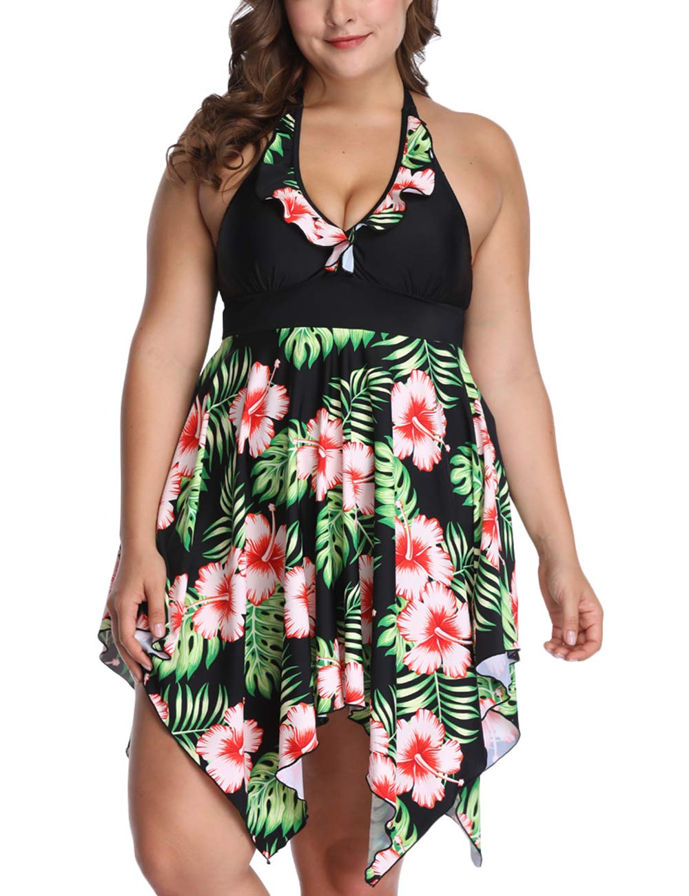 SEBOWEL Plus Size Tankini Swimsuits for Women - Two Piece Swim Dress with Flare Flowy Design - Perfect for Beach, Pool, and Vacation Wear