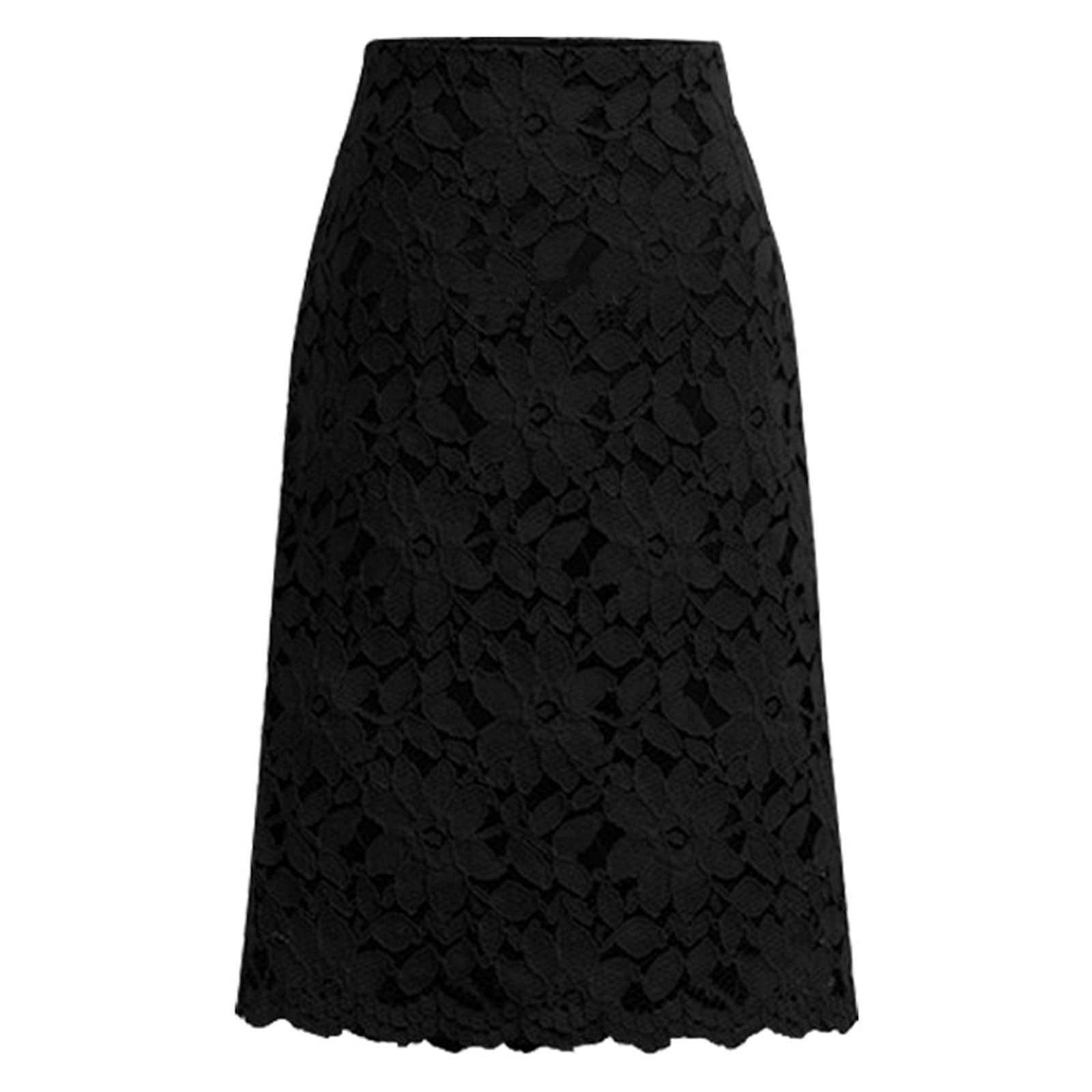FMCHICO Women's Floral Lace Midi Skirt - Elegant High Waist Pencil Skirt with Premium Stretch for Office, Work & Casual Wear | Perfect for Business Attire, Date Night & Spring Outfits