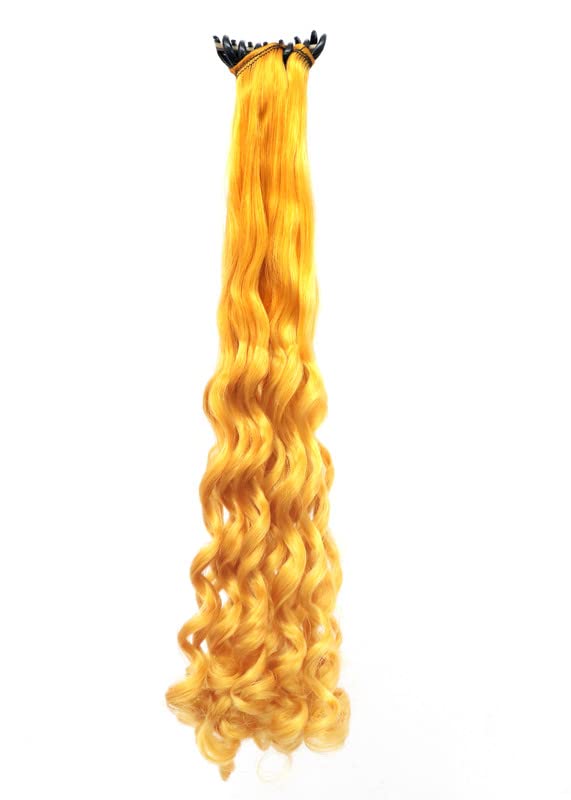 Navjai 18inch Synthetic Ponytail Hair Extension & Wig - Curly Wavy Claw Clip Drawstring Hairpiece for Women & Girls (Yellow) | Perfect for Parties, Cosplay & Daily Styling
