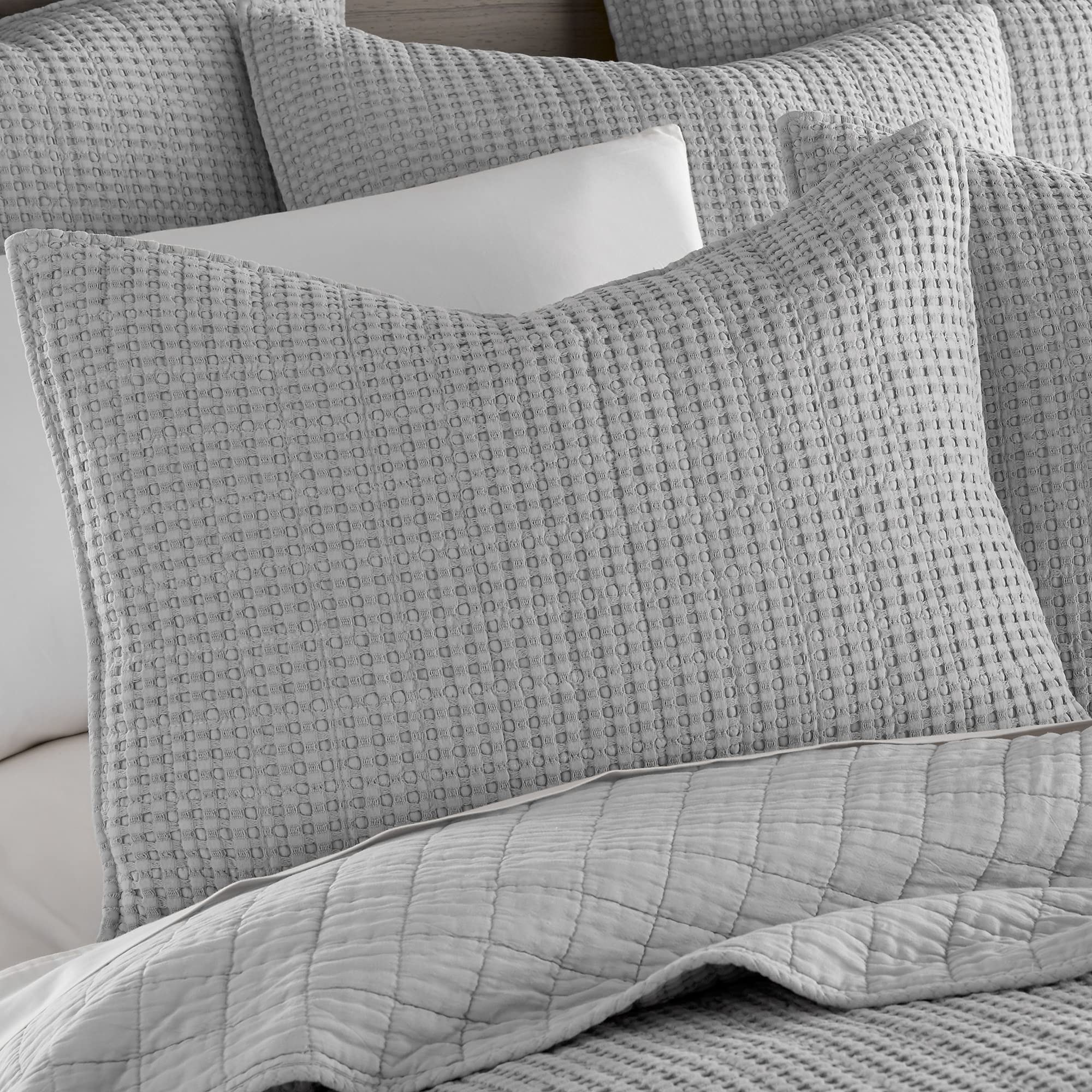 Levtex Home Mills Waffle Twin Quilt Set - 100% Cotton Grey Waffle Bedding - 68