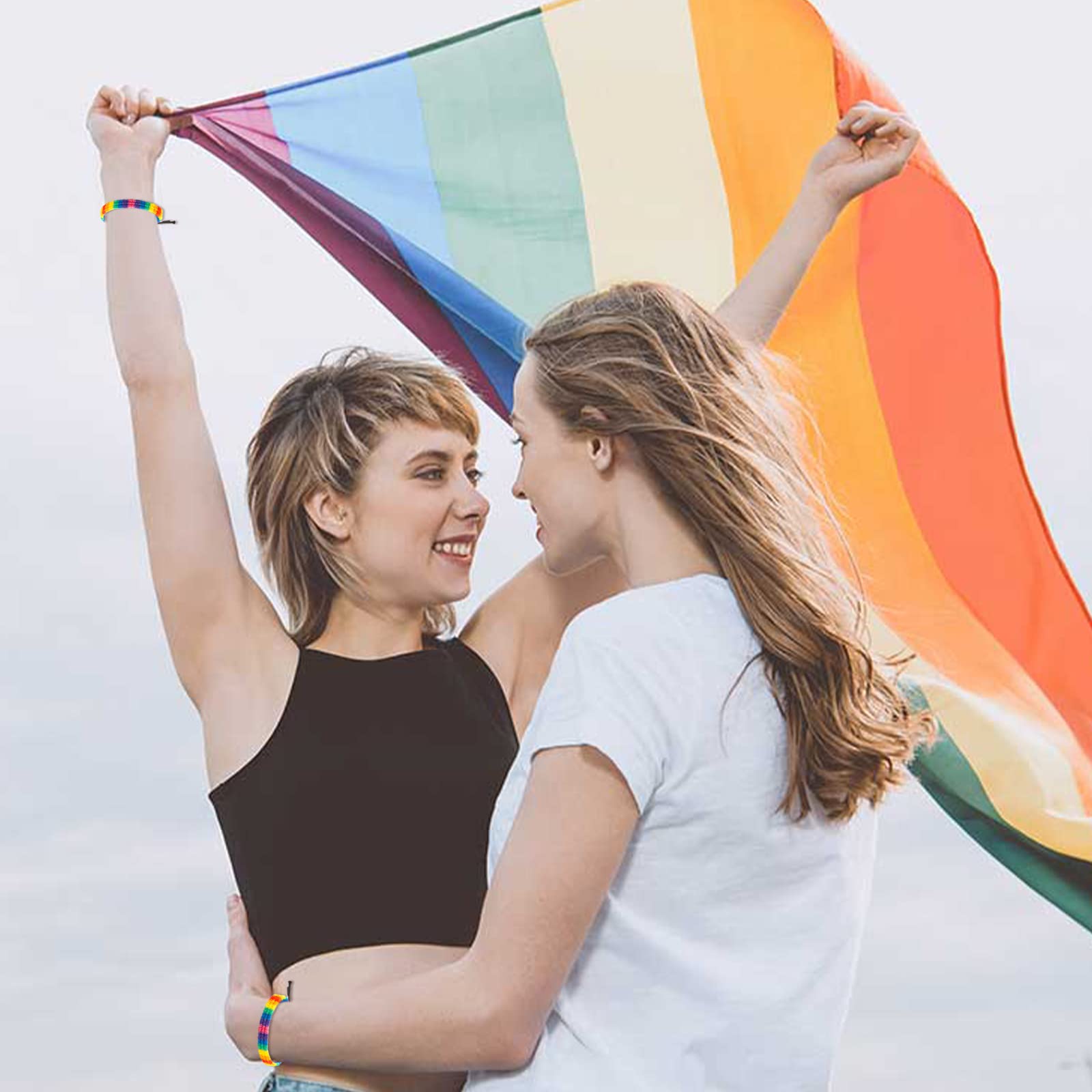 HUASAI Rainbow Pride Bracelets for Women - Adjustable LGBTQ Wristbands, Handmade Gay Pride Day Accessories - Perfect for Pride Parades, LGBTQ Events, and Gifts for Friends & Family