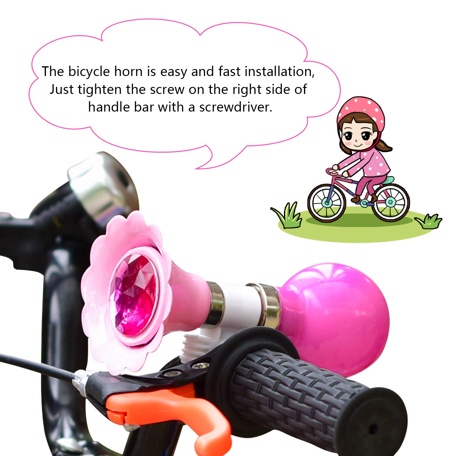 2 Pack Kids Bike Horn & Handle Streamers - Fun Bicycle Bell Accessories for Boys & Girls (Pink) | Safe Cycling Toys for Children's Bikes | Perfect for Birthday Gifts & Outdoor Play