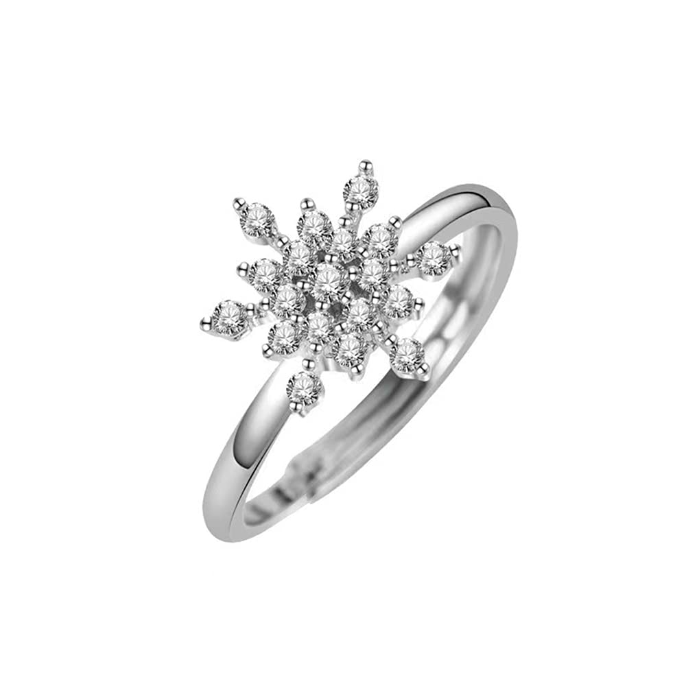 Christmas Snowflake Open Band Rings for Women - Cubic Zirconia Spinner Rings for Anxiety Relief, Adjustable Stackable Fashion Jewelry - Perfect Birthday, Xmas Gifts & Stress Relief Accessories for Daily Wear