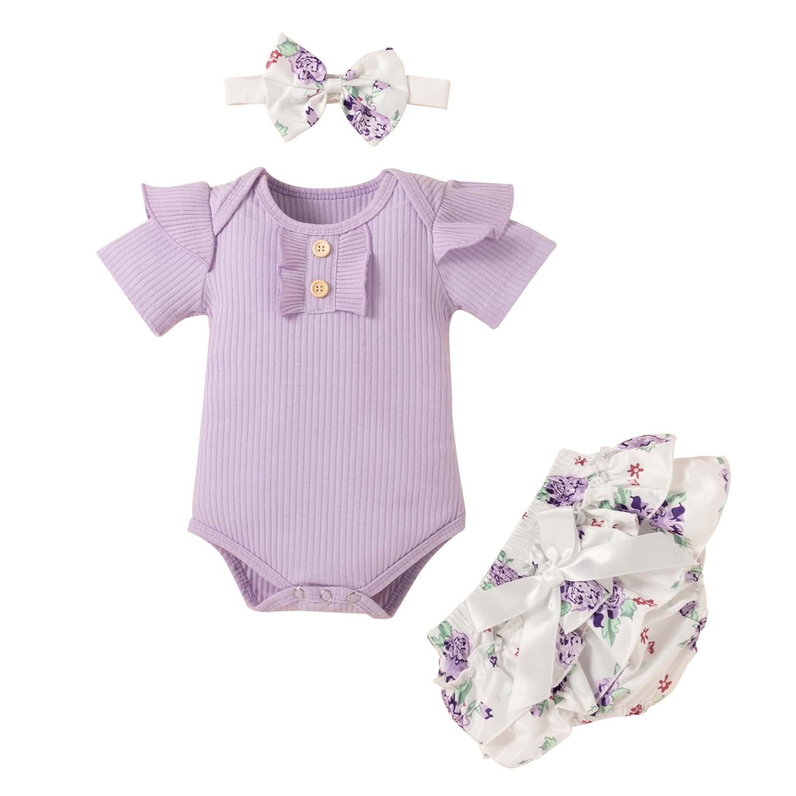 Adorable Toddler Baby Girl Clothes Set - Lace Short Sleeve Romper & Sunflower Shorts with Headdress - Newborn Outfit for Summer Photos & Special Occasions