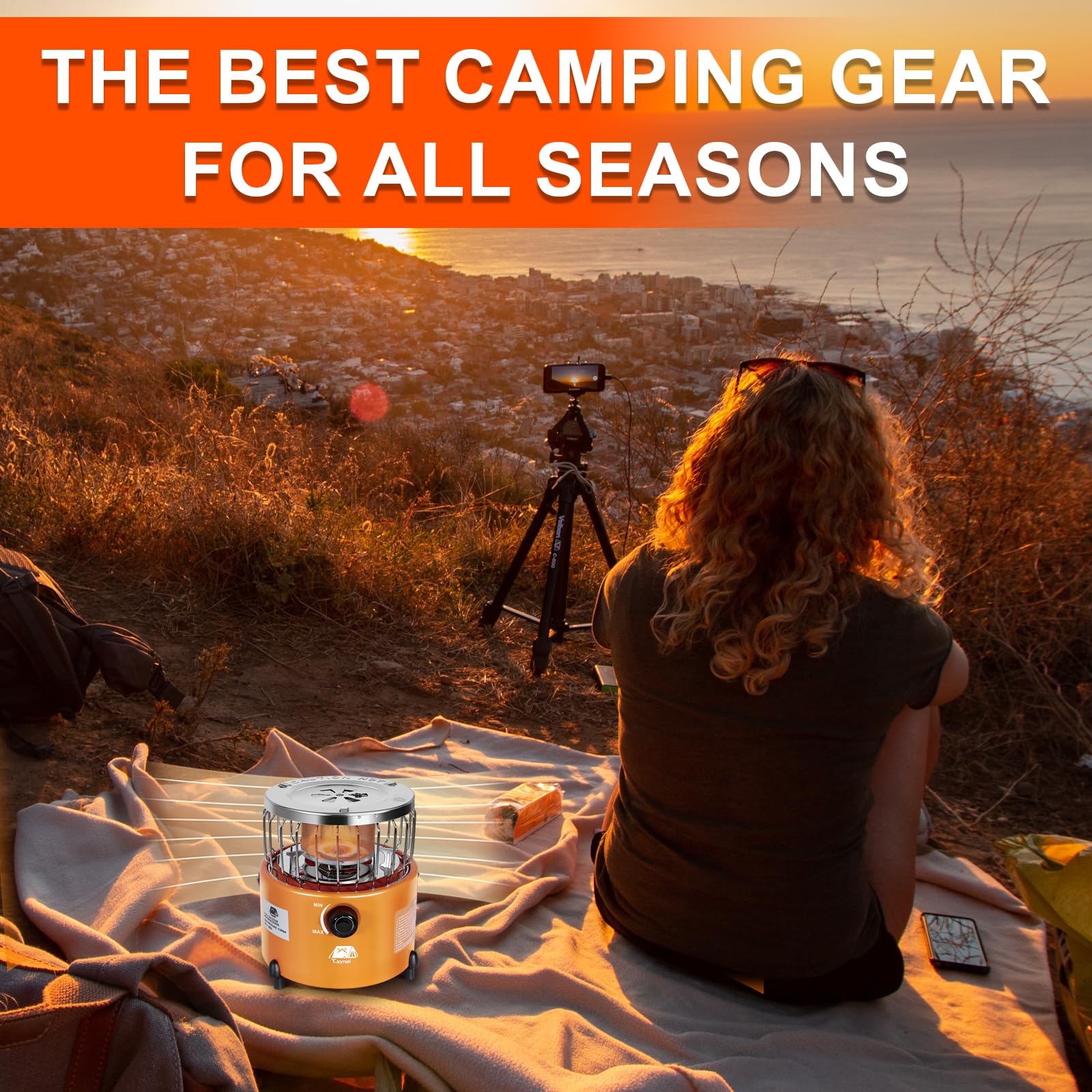 Caynel 2-in-1 Portable Propane Heater and Stove for Outdoor Camping, Hiking, Hunting & Survival | Dual-Purpose Gas Stove with Handheld Heater for Ice Fishing, Emergency Heating & Tent Warmth (Orange)