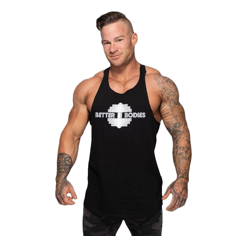 Better Bodies Team BB Stringer V2 Black - Performance Workout Tank Top for Men & Women - Gym, Running, Fitness Training Apparel