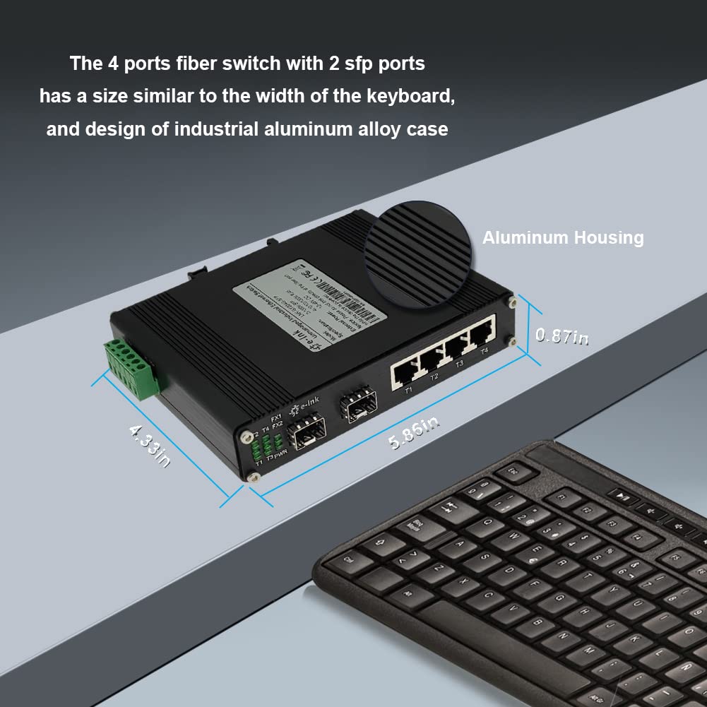 Industrial 4-Port Gigabit Ethernet Switch | DIN-Rail Mountable | 10/100/1000Mbps Unmanaged Network Switch | 4x RJ45 + 2x SFP Fiber Ports | Rugged Design for Harsh Environments | Perfect for Factory Automation & Industrial Networking