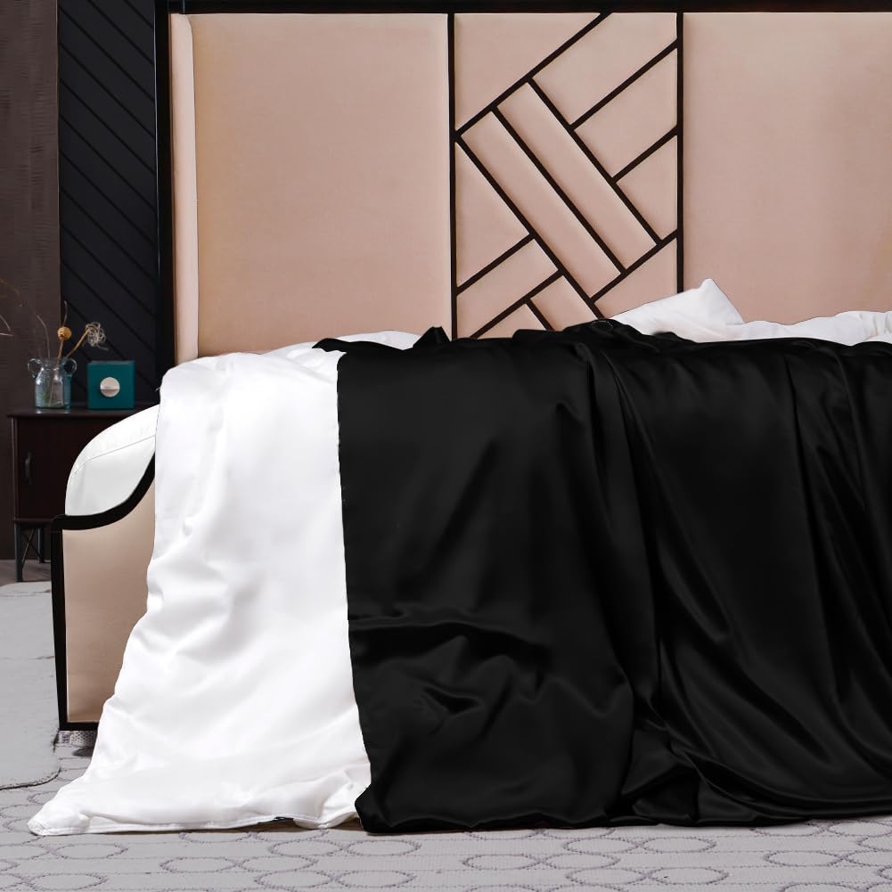 Premium 100% Natural Mulberry Silk Comforter with Removable Duvet Cover - King Size Black Summer Weight Silk Quilt | Luxury Bedding for Hot Sleepers & Allergy Relief