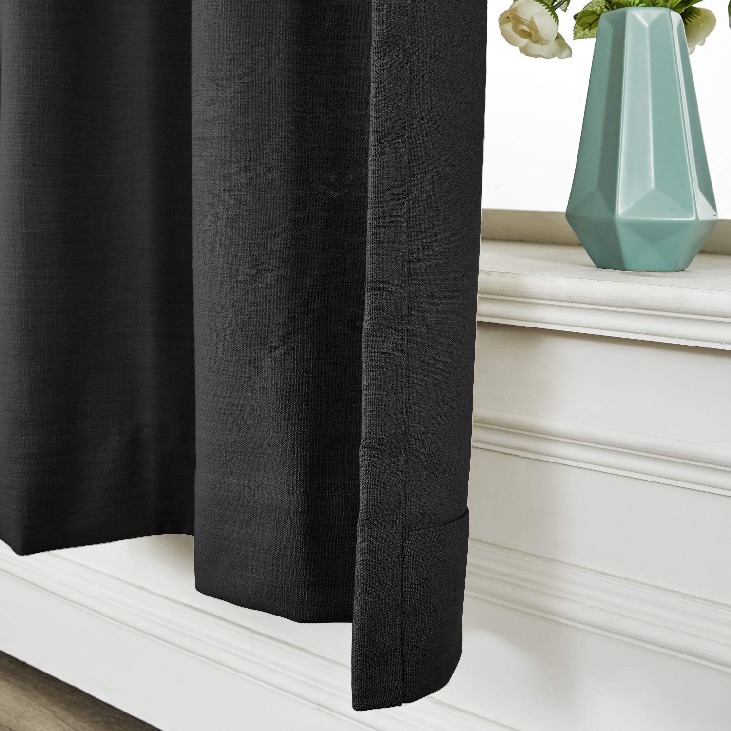 Macochico ISSABELL Blackout Linen Cotton Curtains - Room Darkening Thermal Insulated Drapes for Bedroom & Living Room (1 Panel, Black) - Lined/Unlined Options for Home Decor & Light Control