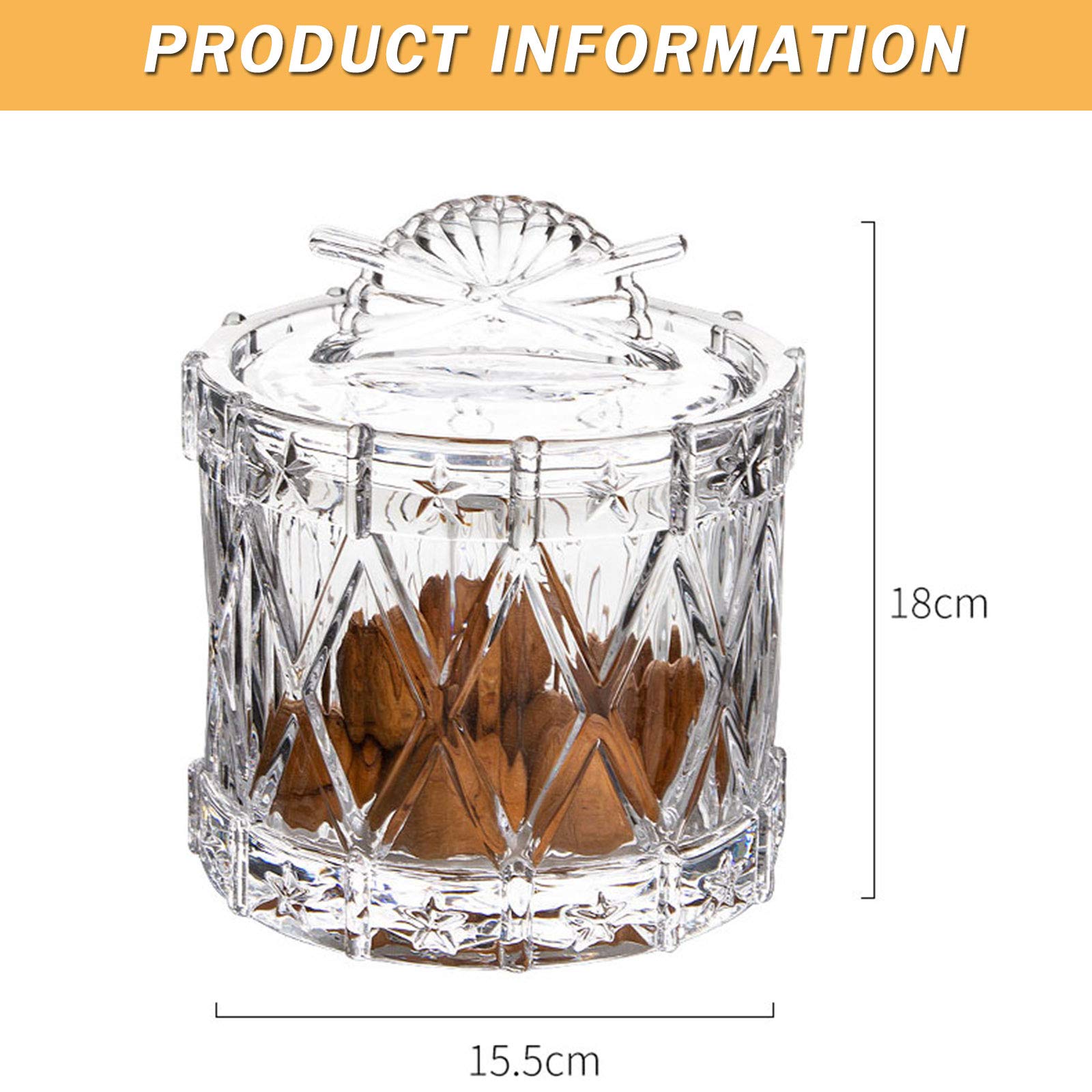 TWW Clear Glass Candy Dish with Lid - Large Covered Candy Bowl for Home, Kitchen, Office Desk - Crystal Candy Jar for Parties, Weddings & Gifts (Yellow)