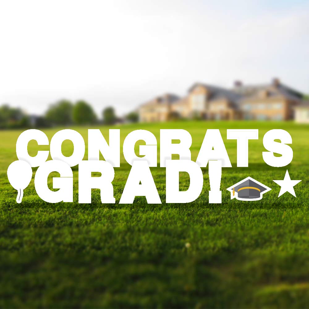Vispronet 18in Tall Weather-Resistant Graduation Yard Sign with Steel Stakes - White High School & College Graduation Decor for Outdoor Lawn Party Celebration