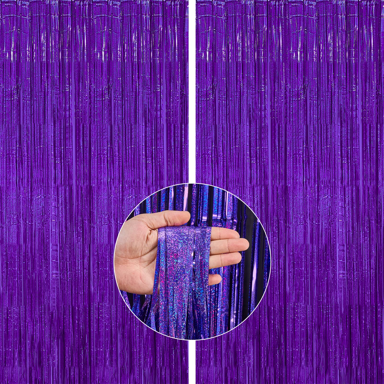 PartyWoo 2 Pack Purple Foil Fringe Curtains - Metallic Tinsel Fringe Backdrop for Doors & Walls - Mermaid Birthday Party Decorations, Bachelorette Party Supplies, Photo Booth Background - Perfect for Baby Showers, Wedding Receptions & Holiday Celebrations
