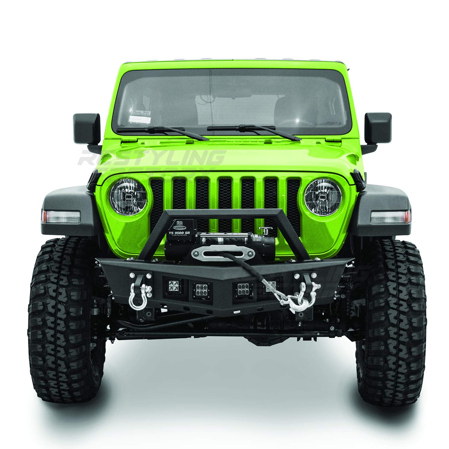 Black Textured Stubby Front Bumper with 2x D-Ring & Winch Plate | Built-In 4x 3