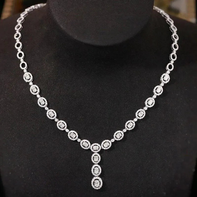 18K Solid White Gold Oval Diamond Necklace - 7.50ct Natural Diamonds Luxury Jewelry for Women | Perfect for Engagement Parties, Anniversaries & Special Occasions