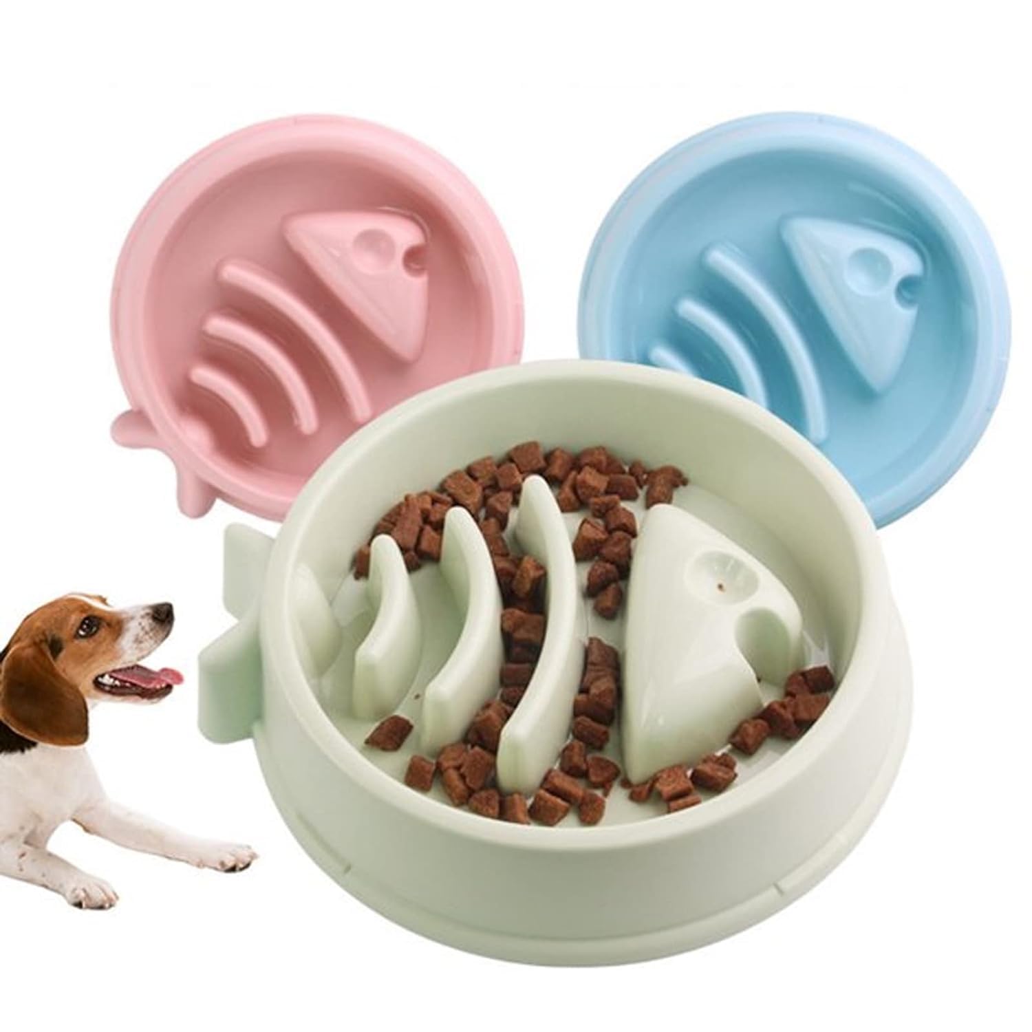 PAWISE Slow Feeder Dog Bowl - Non-Slip Interactive Puzzle Food Bowl for Small & Medium Dogs - Fish Design Prevents Choking & Overeating - Includes Spoon - Blue | Perfect for Fast Eaters, Mealtime Enrichment & Portion Control Training
