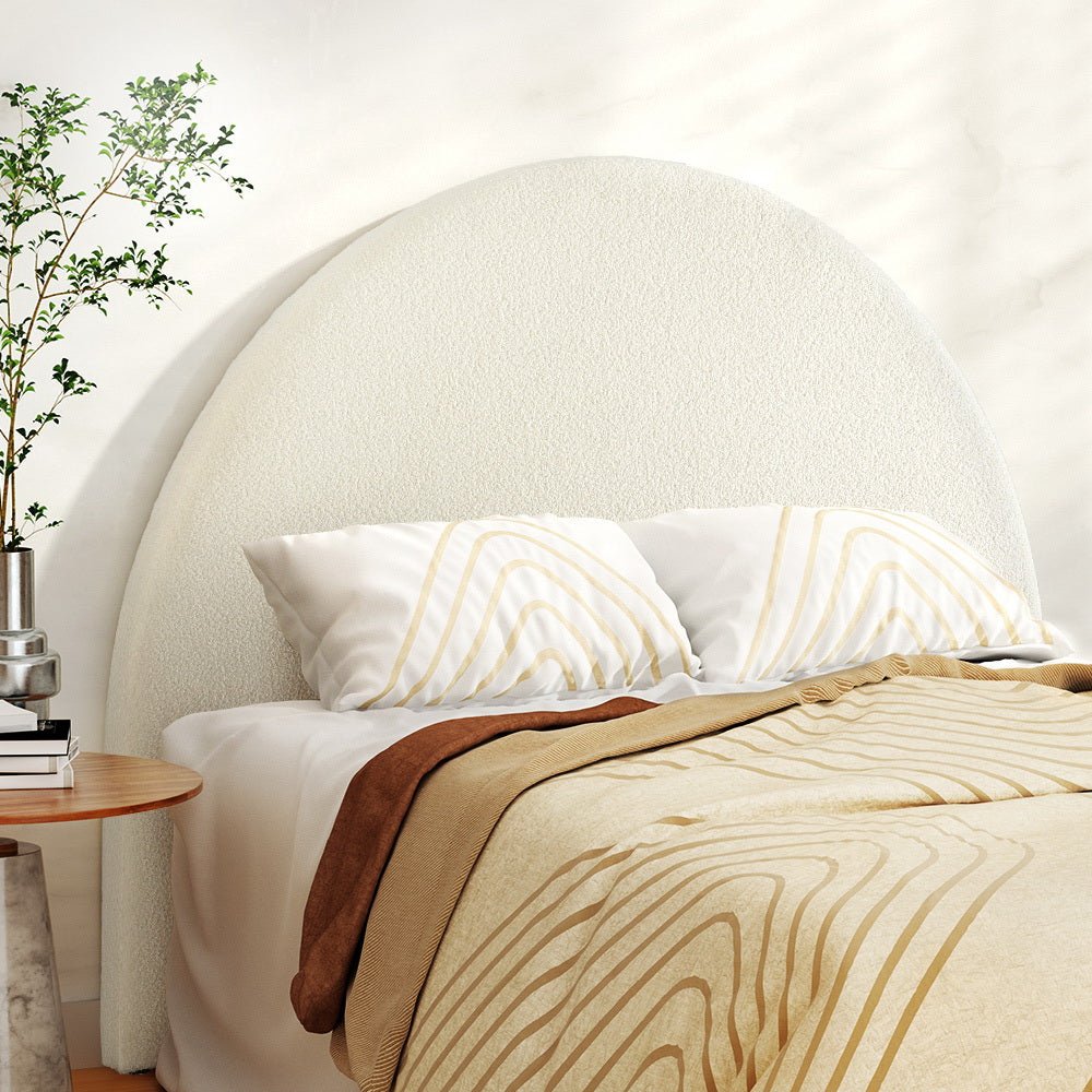 Boucle Fabric Upholstered Arched Double Bed Headboard in White - Elegant Bedroom Decor for Modern and Classic Interiors