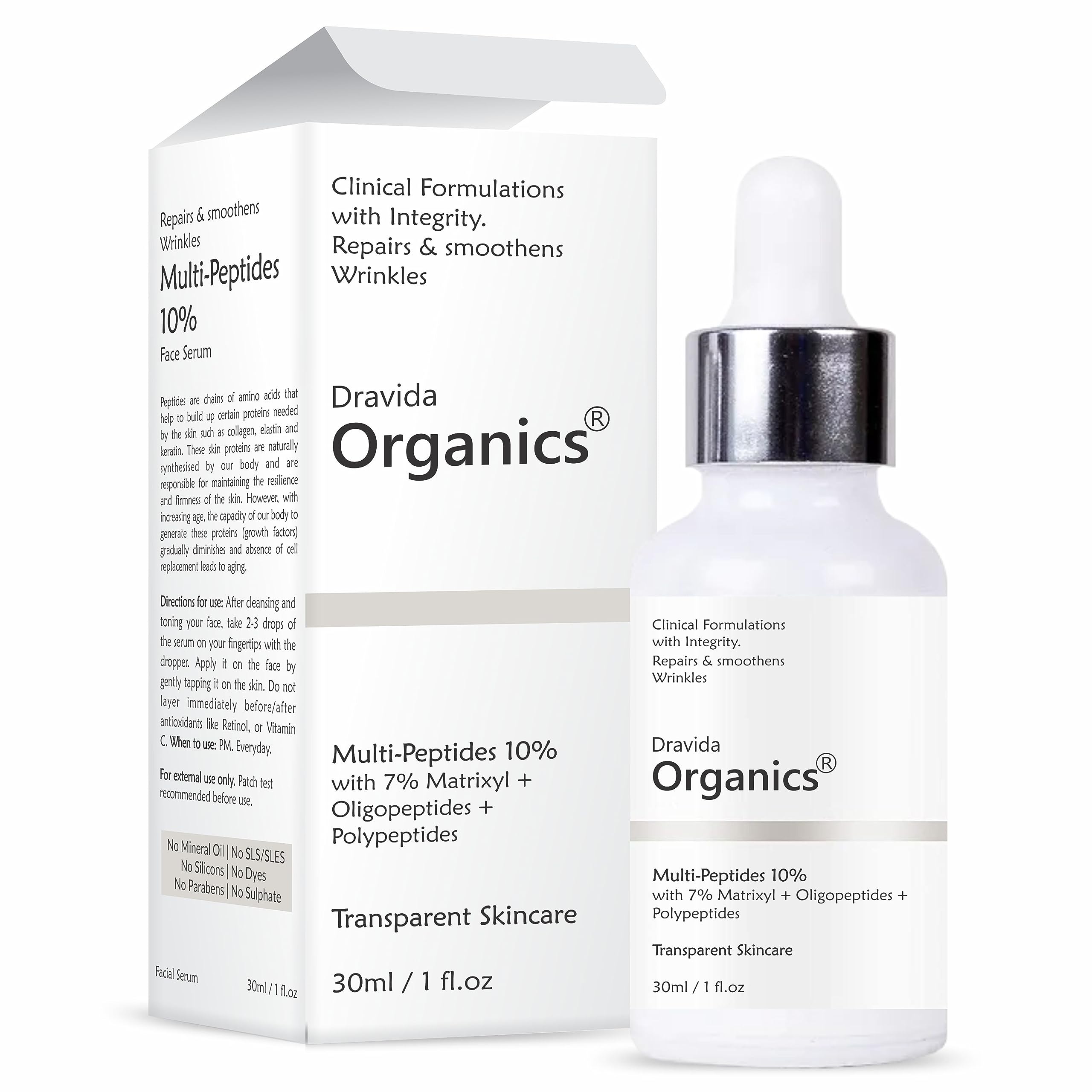 Dravida Organics Multi Peptide Night Face Serum - Collagen Boosting & Hydrating Overnight Repair Serum for Women & Men (30ml) | Anti-Aging, Wrinkle Reduction & Skin Rejuvenation | Perfect for Nighttime Skincare Routine