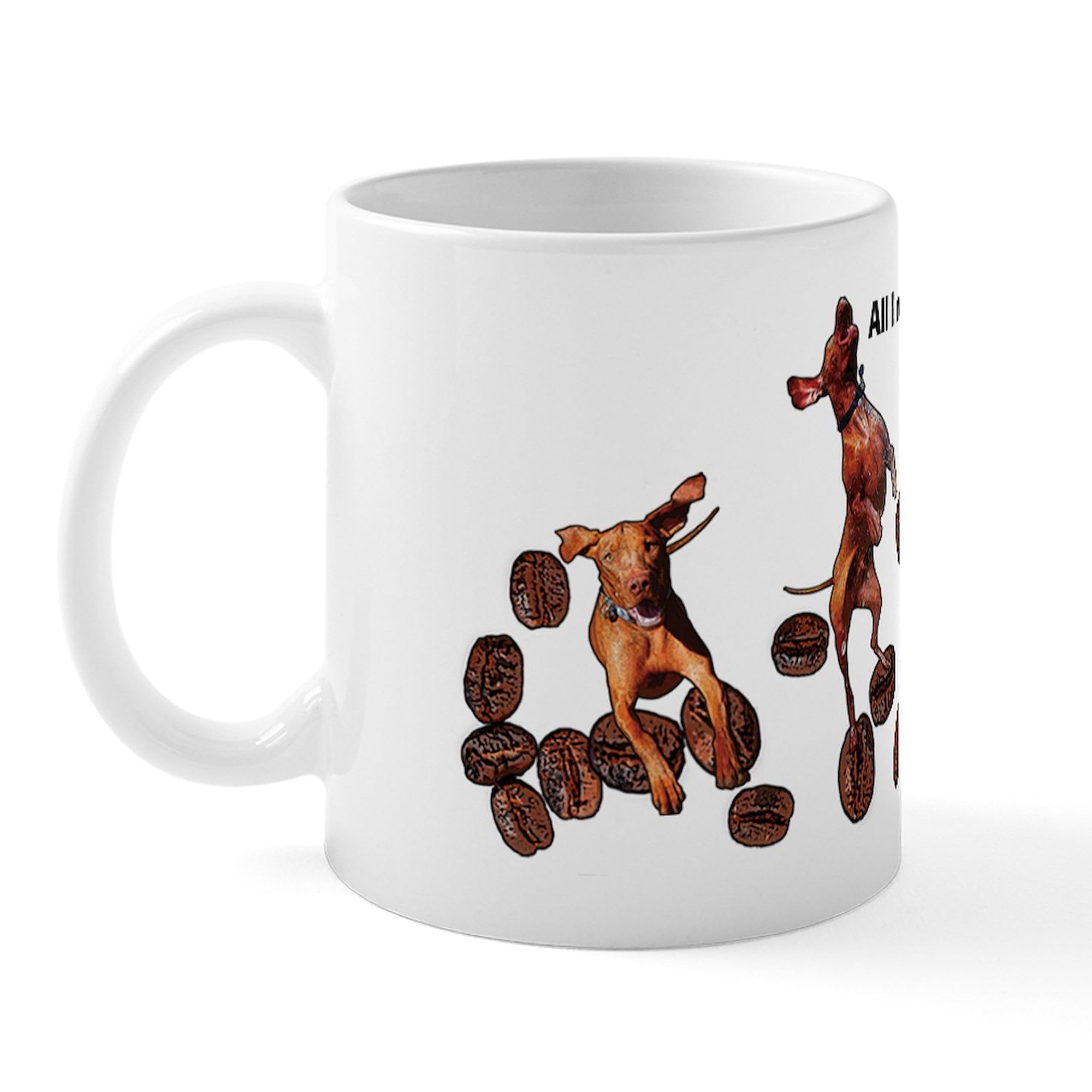 11 oz (325 ml) Ceramic Coffee Mug - CafePress Coffee And A Vizsla Design | Perfect for Home, Office & Gifts | Durable & Dishwasher Safe