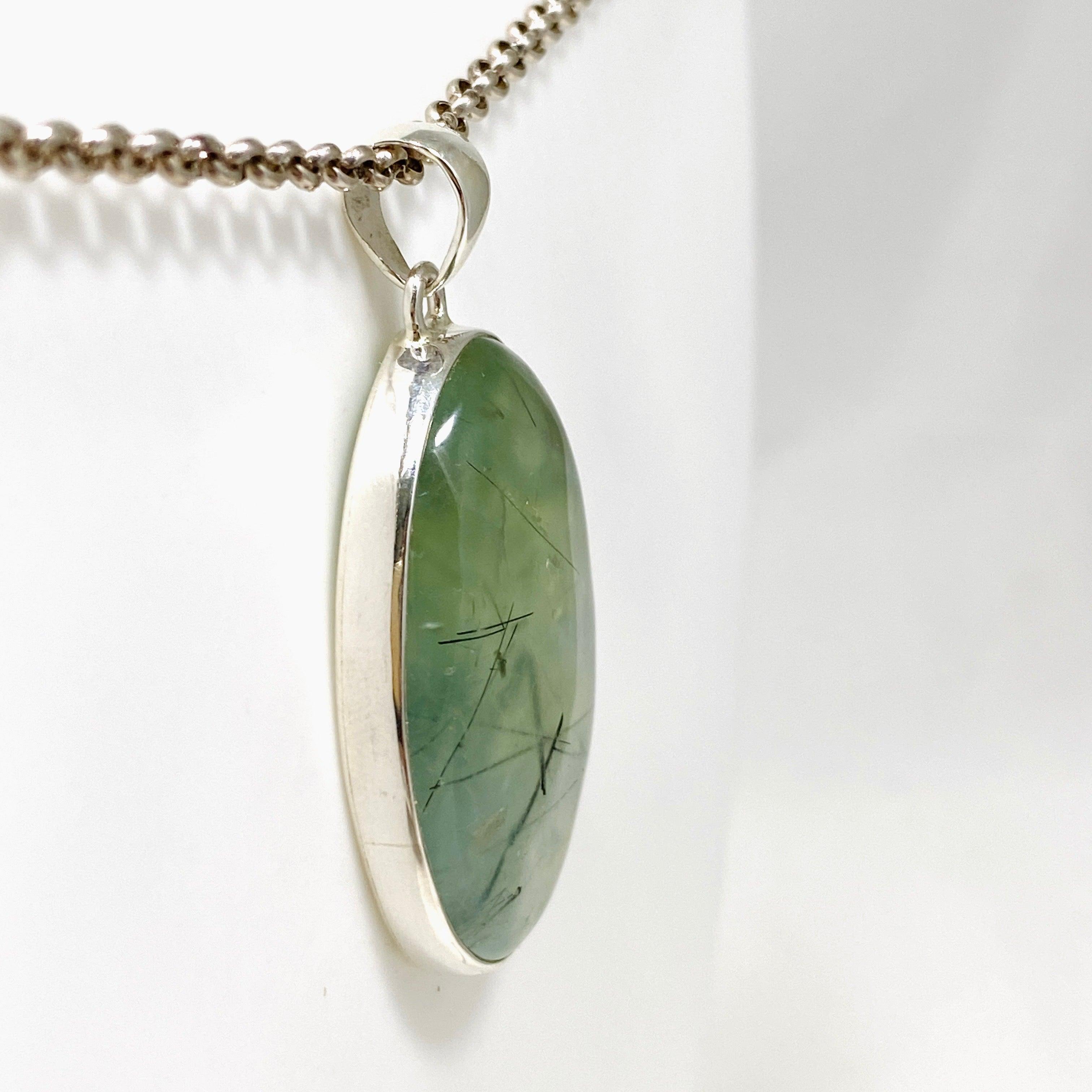 Natural Prehnite and Epidote Oval Pendant Necklace KPGJ4287 - Elegant Gemstone Jewelry for Women, Perfect for Daily Wear & Special Occasions