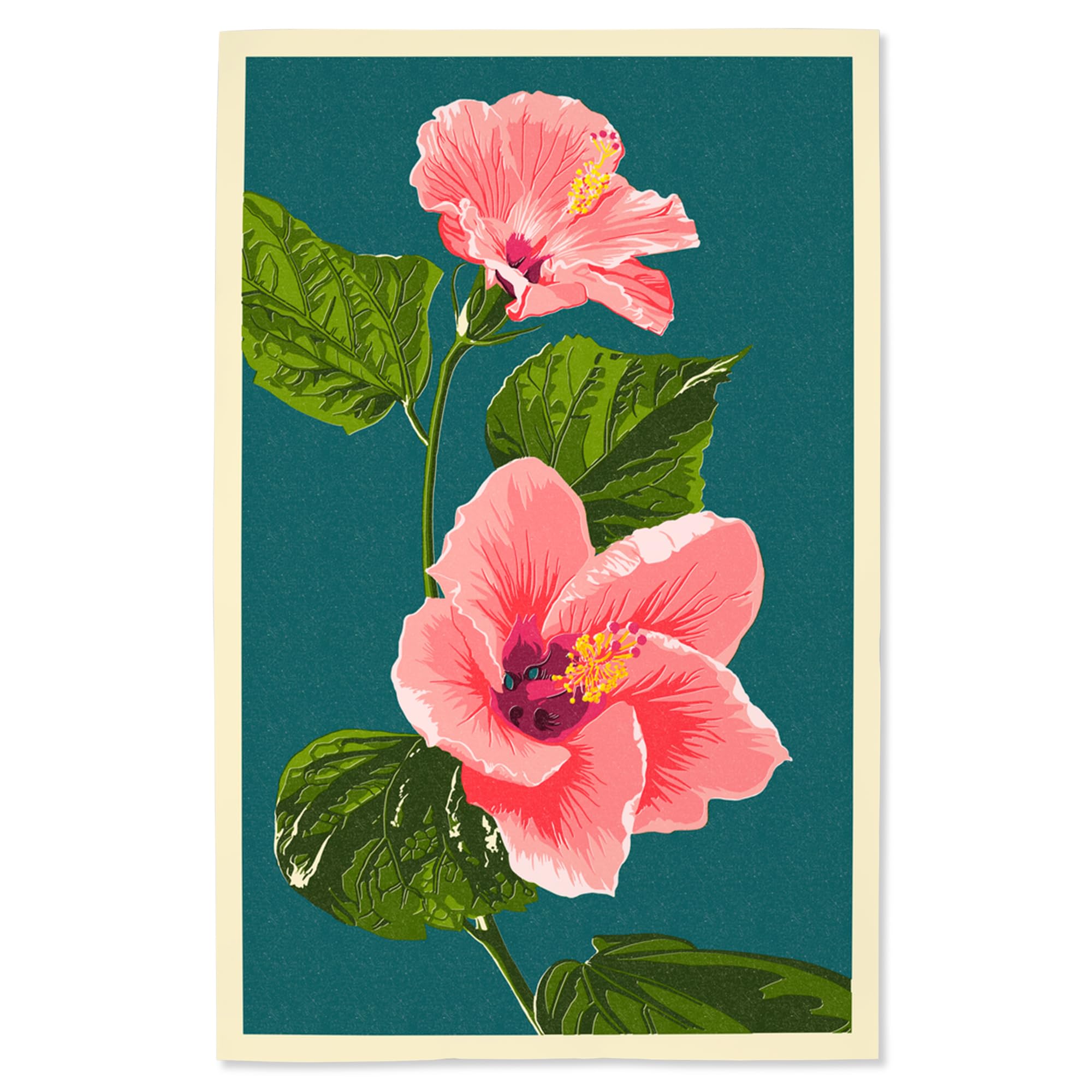 Lantern Press 16x24 Inch Pink Hibiscus Giclee Art Print - Premium Letterpress Wall Decor for Living Room, Bedroom & Office