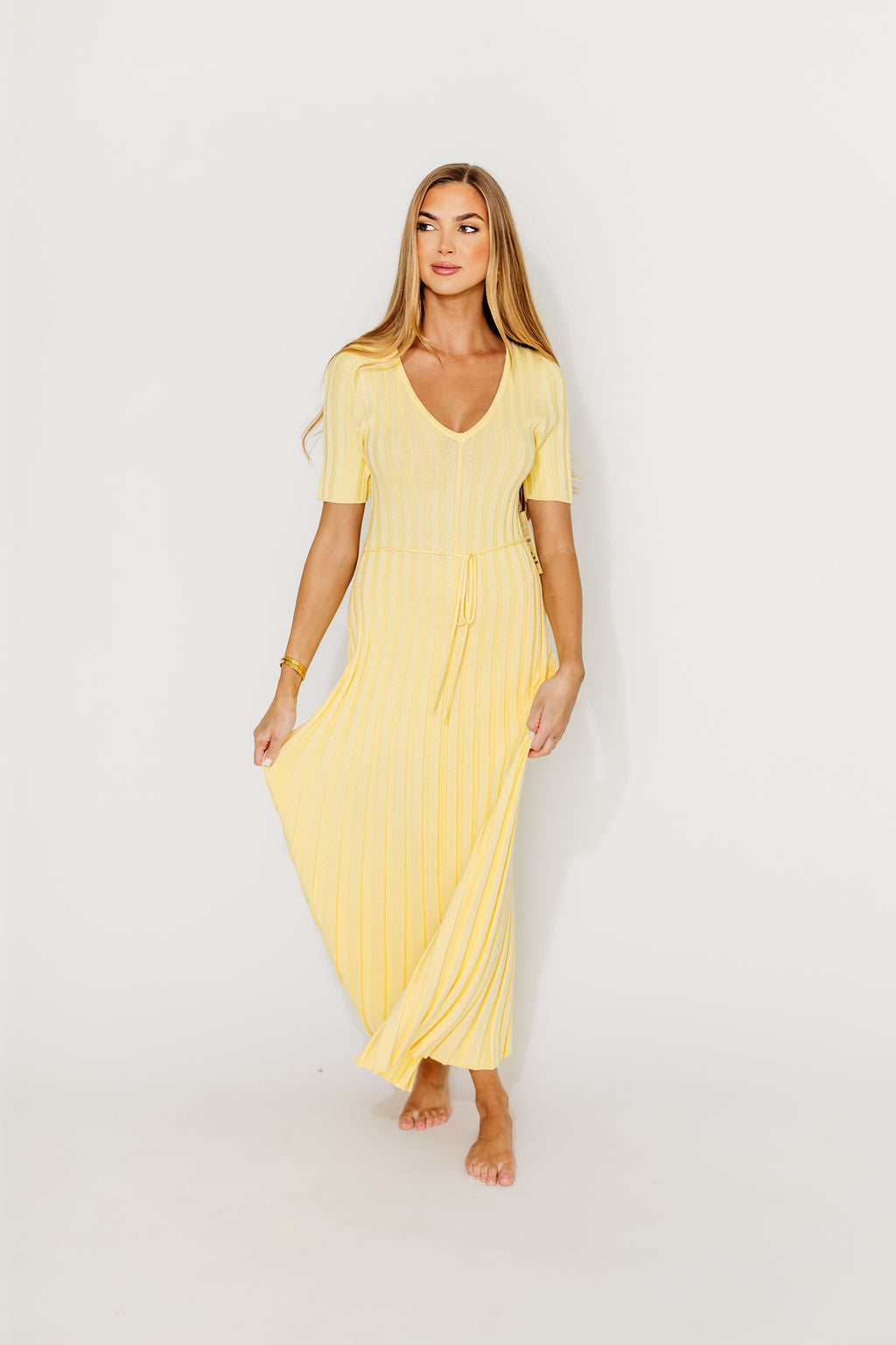 Oakley Ribbed Maxi Dress in Light Yellow - Bump Friendly Maternity Dress for Pregnancy & Nursing | Perfect for Baby Showers, Beach Vacations & Summer Outfits