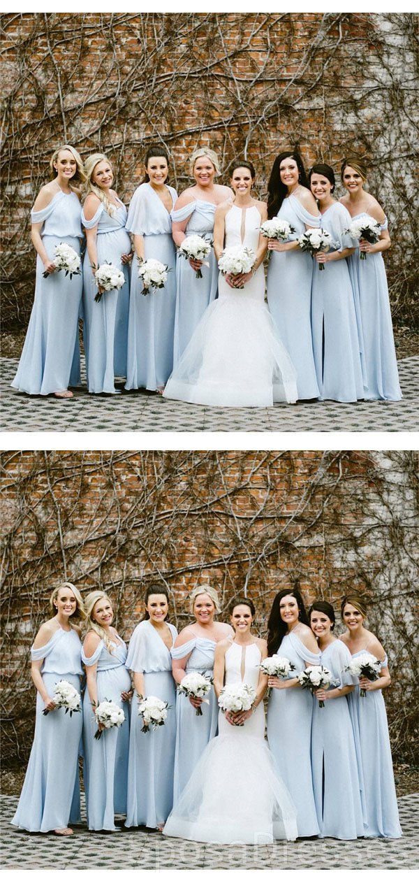 Elegant Mismatched Blue Chiffon Long Bridesmaid Dresses for Wedding Party - WG613 | Perfect for Formal Events, Beach Weddings & Special Occasions